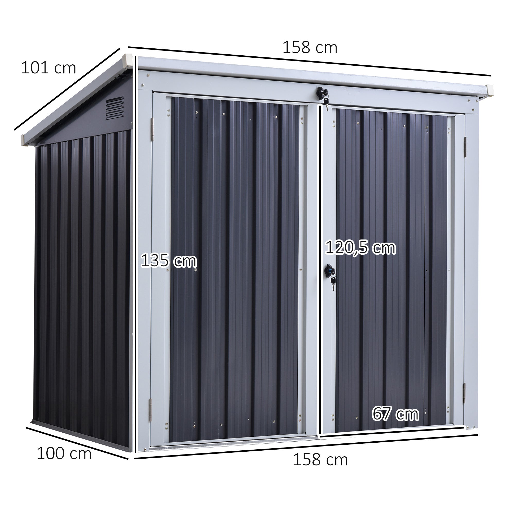 Two-Bin Storage Shelter, Corrugated Steel, Black