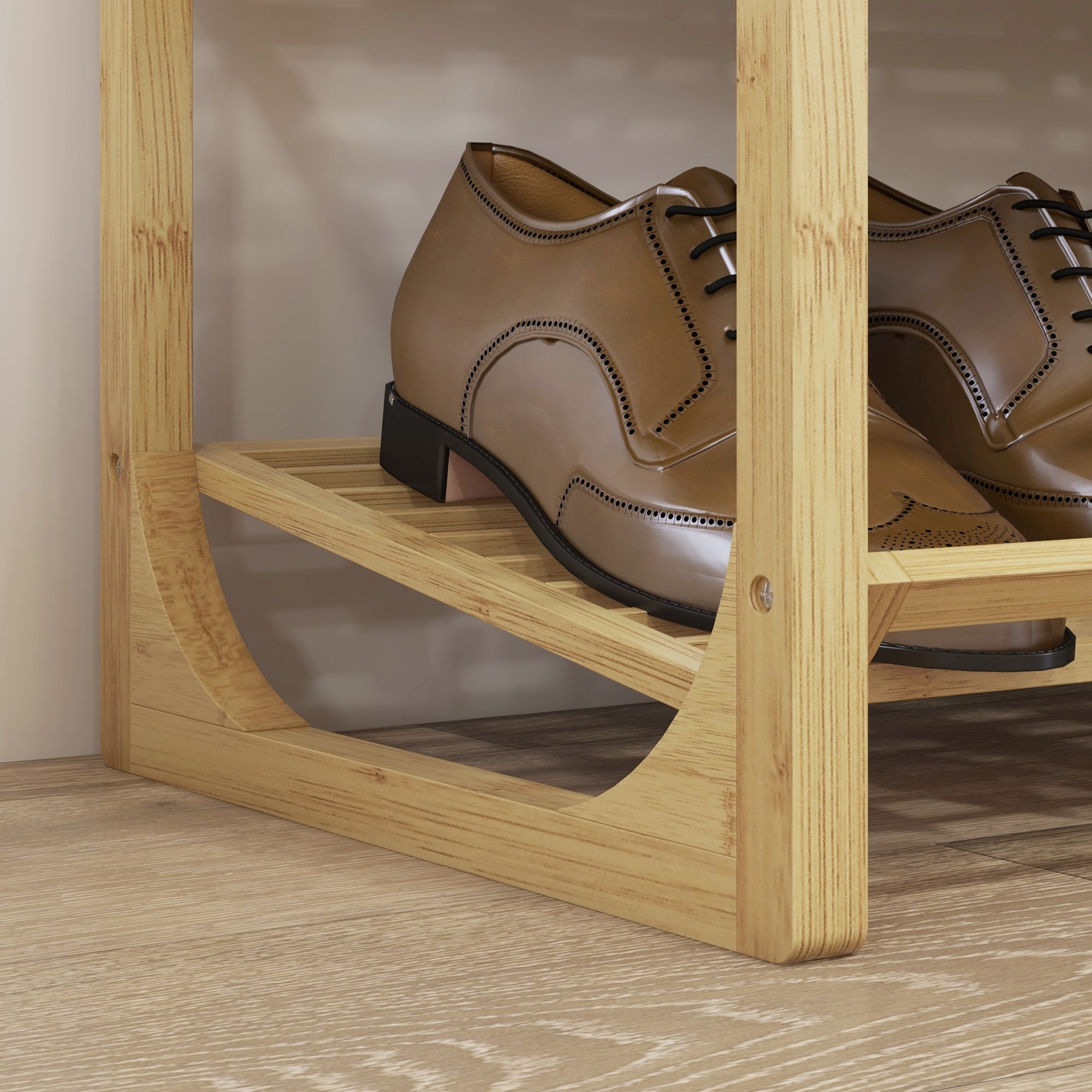 Shoe Rack, 4 Tiers, 12 Pairs, Bamboo Natural