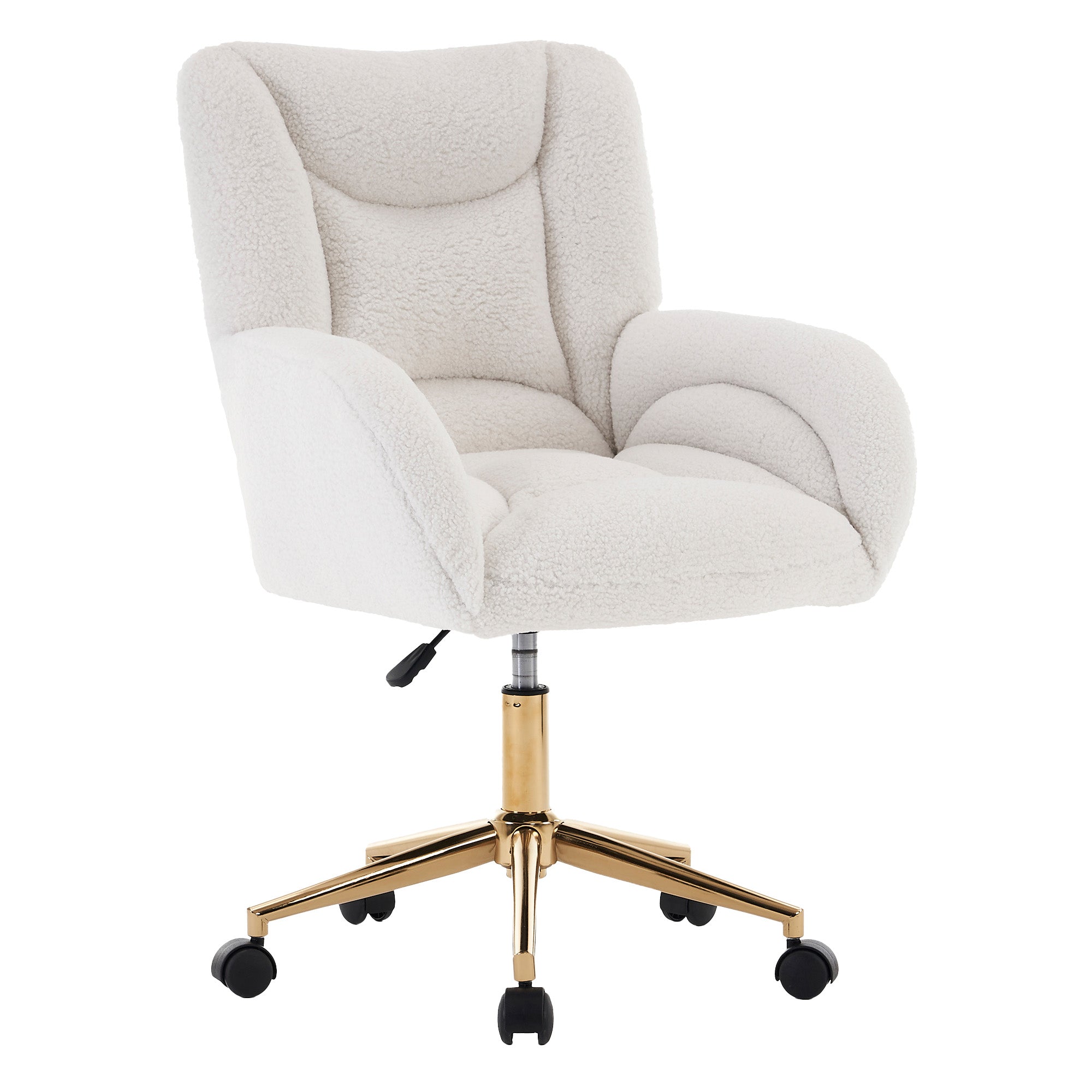005 Full KD Swivel Chair, Height-Adjustable for Home Office, White Teddy Fabric