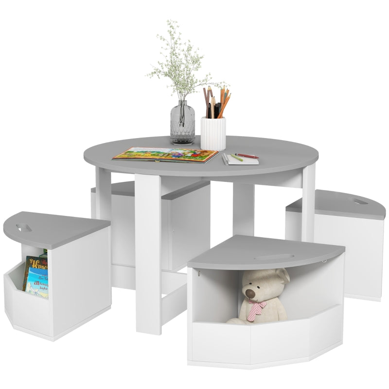 Five-Piece Kids Table and Chairs Set Storage Ages 3-8 Years, Grey