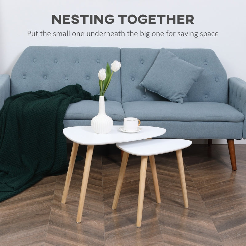 Nesting Coffee Table, Set of 2 Stacking Side End Tables, Solid Wood Legs White