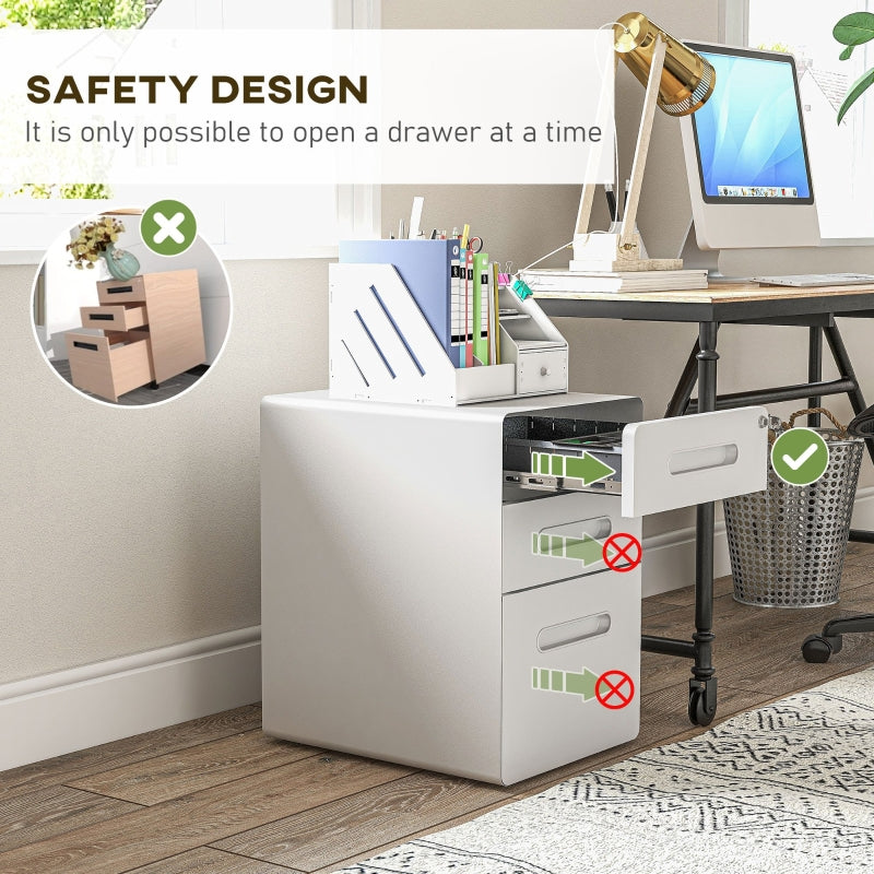Lockable File Cabinet 3-Drawer Anti-tilt Pre-Assembled A4/Letter/Legal Steel White