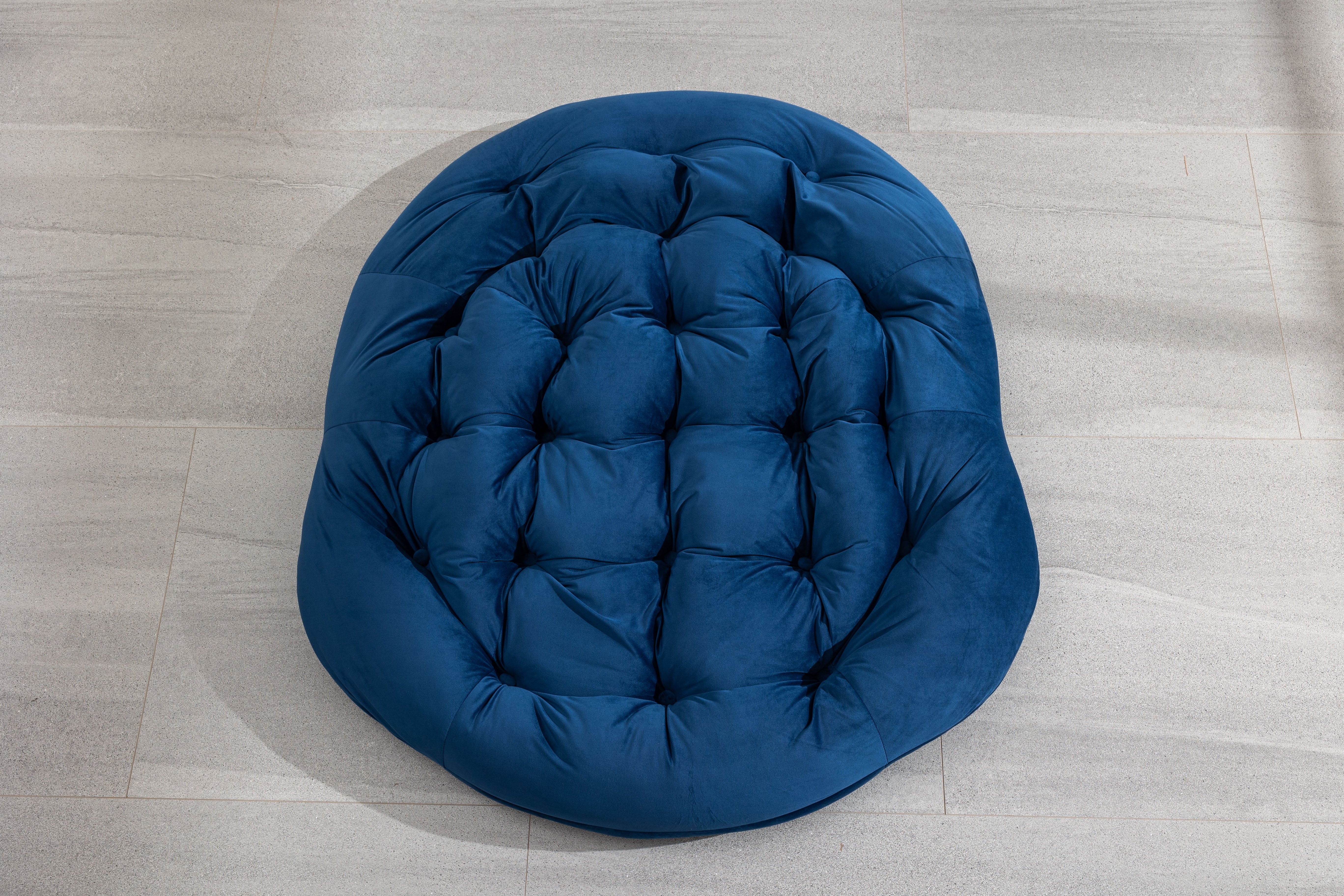 Outdoor Rattan Rocking Chair Padded Cushion Recliner Navy Blue