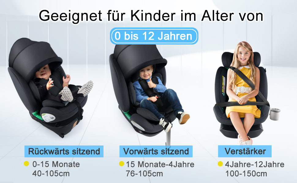 Child Car Seat i-Size 360° Rotatable ISOFIX 0-36kg with Sunshade and Cup Holder