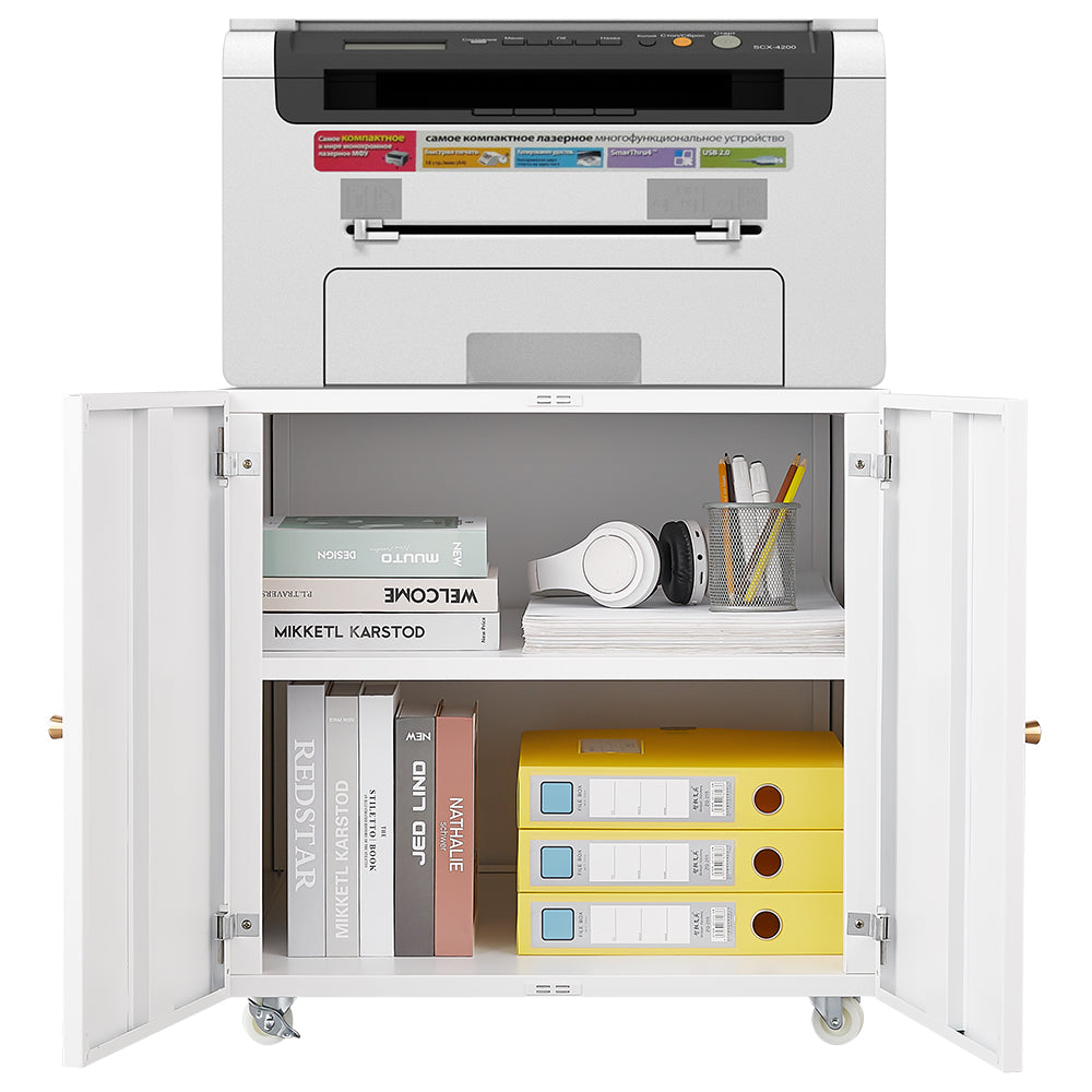 Metal Printer Stand - Mobile Storage, Adjustable Shelf, File Cabinet - White