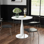 Small 2-Person Dining Table, Elegant Steel Base, White and Grey