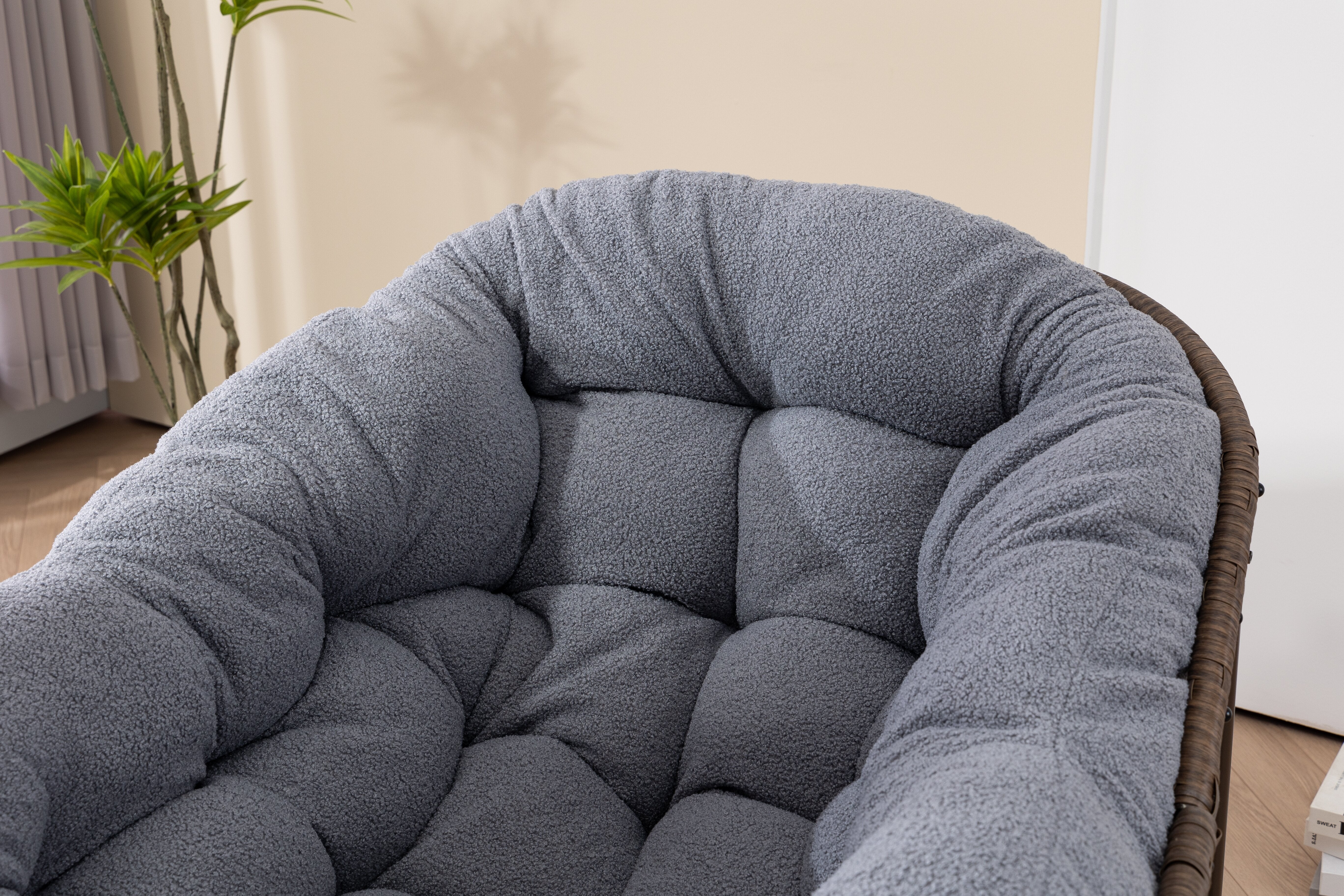 Outdoor Rattan Rocking Chair Padded Cushion Recliner, Gray