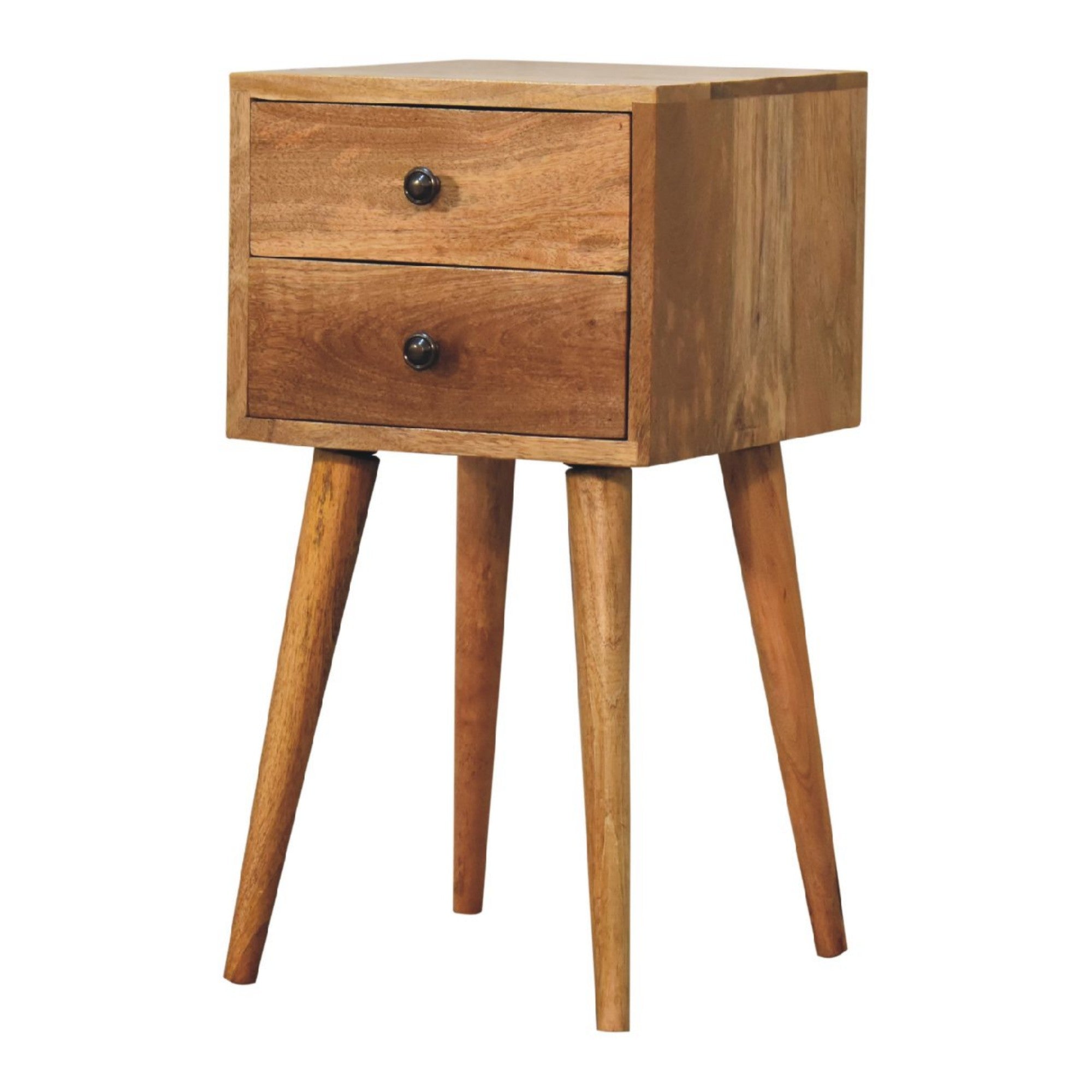 Solid Wood Mini Bedside 2 Drawers Oak-ish Brown