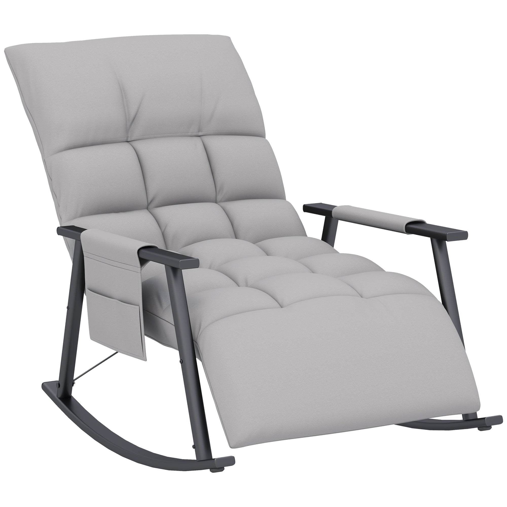 Rocking Chair/Relaxing Armchair Footrest Adjustable Backrest Side Pocket, Microfiber Grey