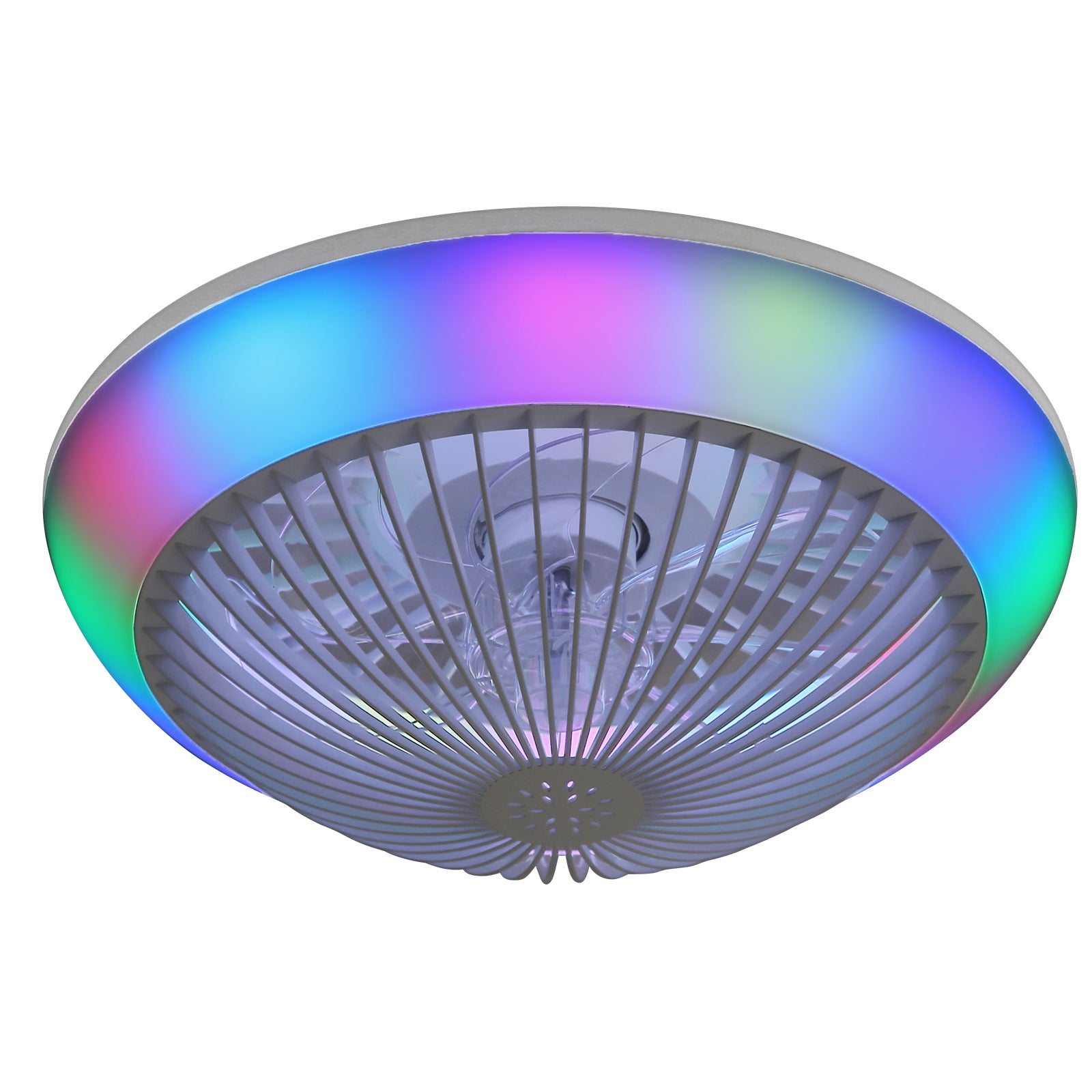 15" Ceiling Fan RGB LED Light App Control Silent Dimmable with Timer - Transparent ABS Blades
