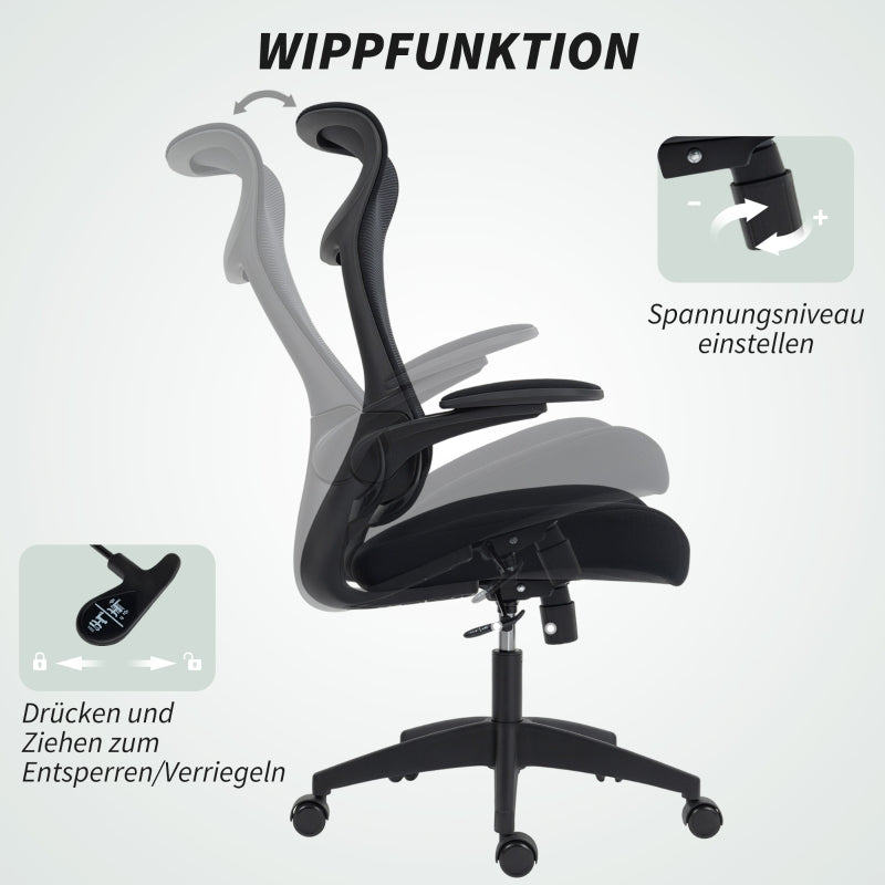 Ergonomic Office Chair with Mesh Back, 3D Armrests, Headrest & Tilt - Black