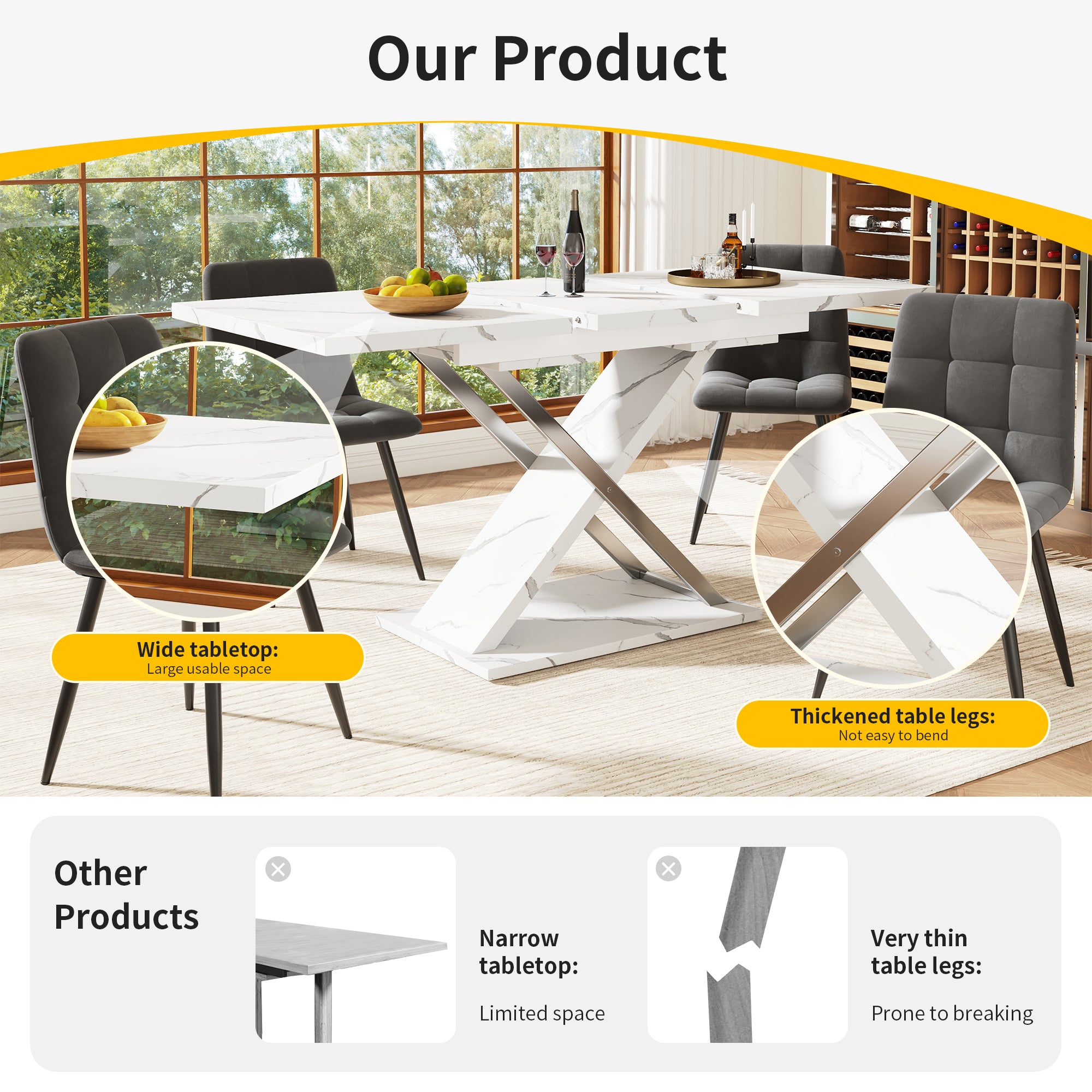 Dining Table, Extendable 118-157cm with Cross Legs