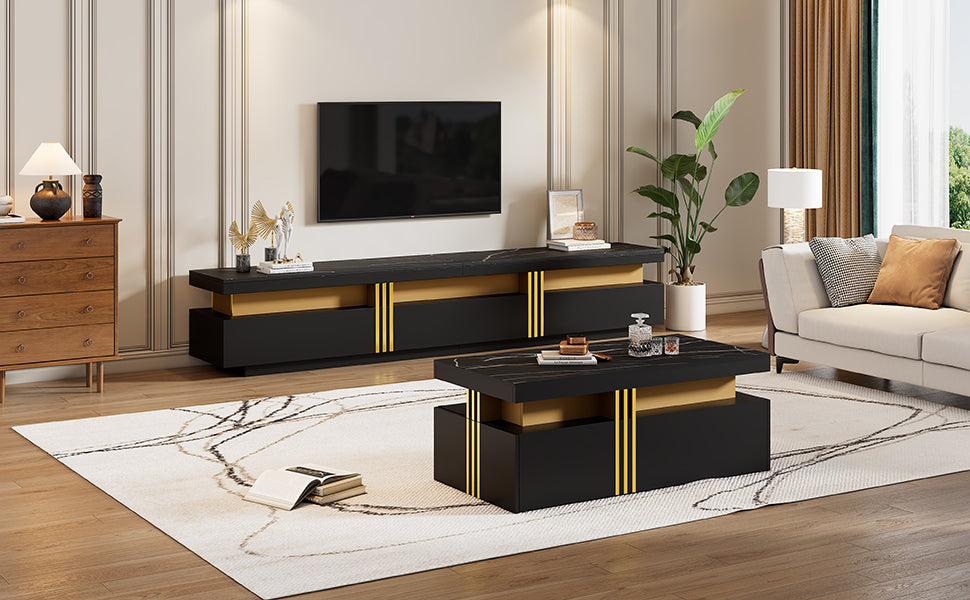 TV Wall Combination, Multifunctional Cabinet with Coffee Table, Black