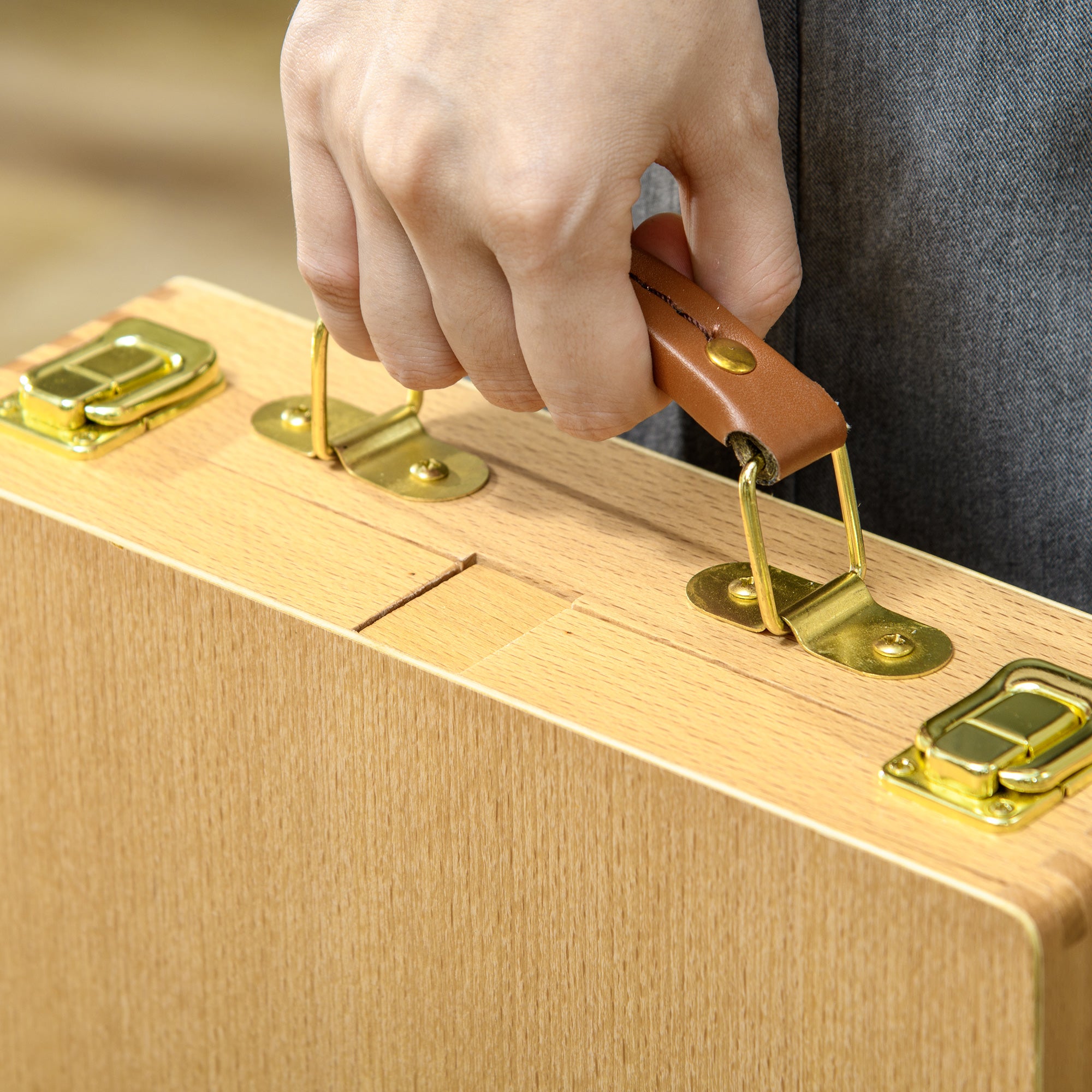 Table Easel, Angle-Adjustable Foldable Suitcase with Storage, Wood