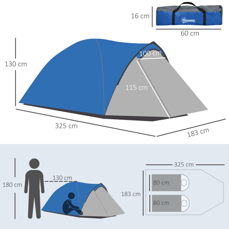 Two-Man Dome Tent, Front Vestibule - Blue/Grey