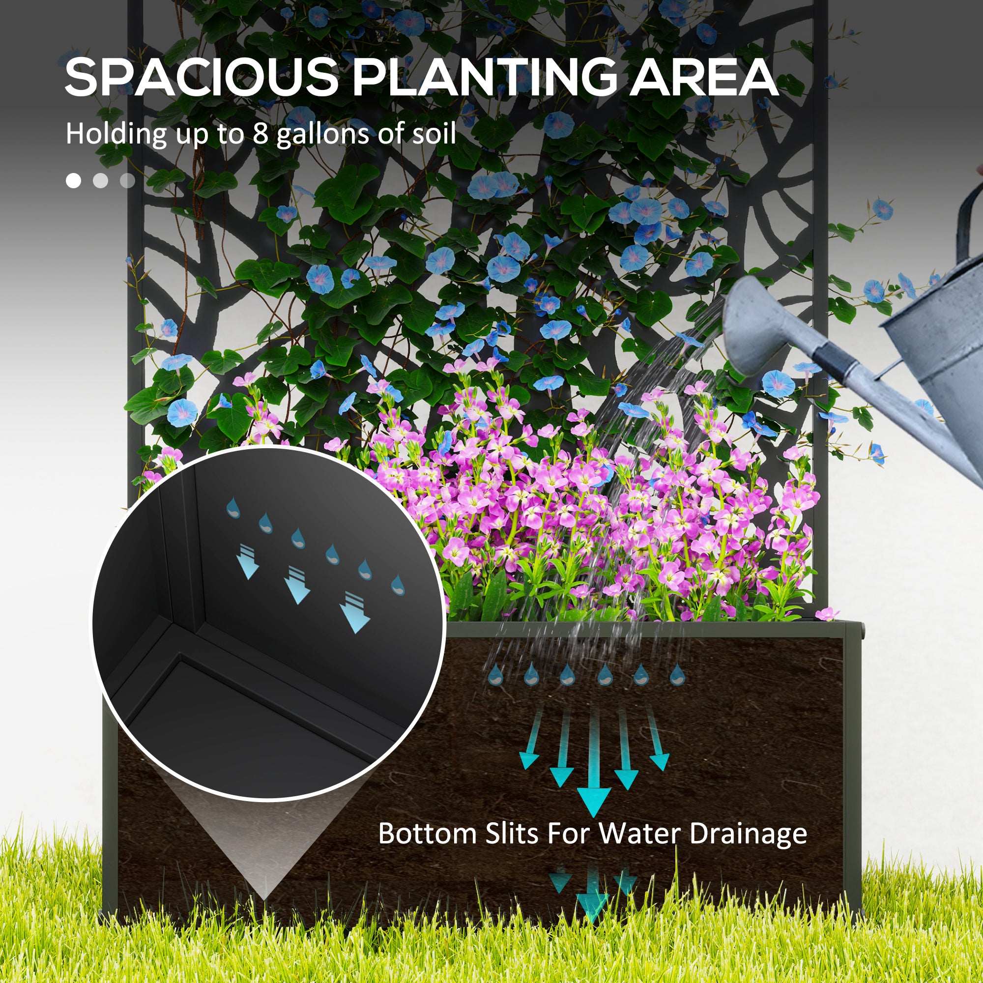 Garden Bed with Privacy Screen, Raised Planter Wall Mounted or Freestanding, Metal