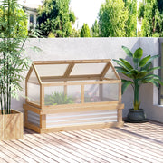 Raised Garden Bed with Greenhouse Top and 2 Independent Roofs, Wooden, Natural