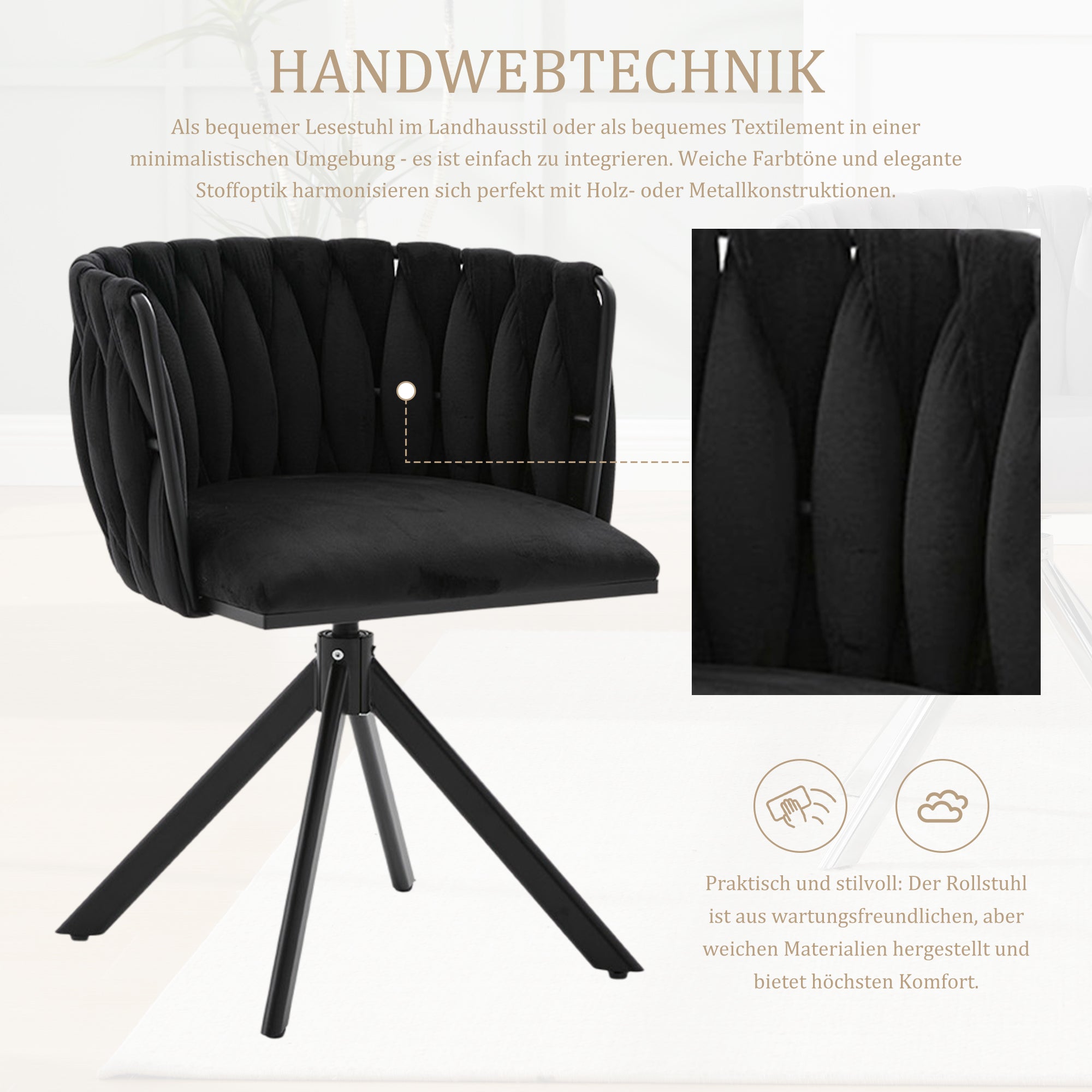 Velour Armchair 180° Swivel Ergonomic Heavy-Duty Metal (Set of 2)