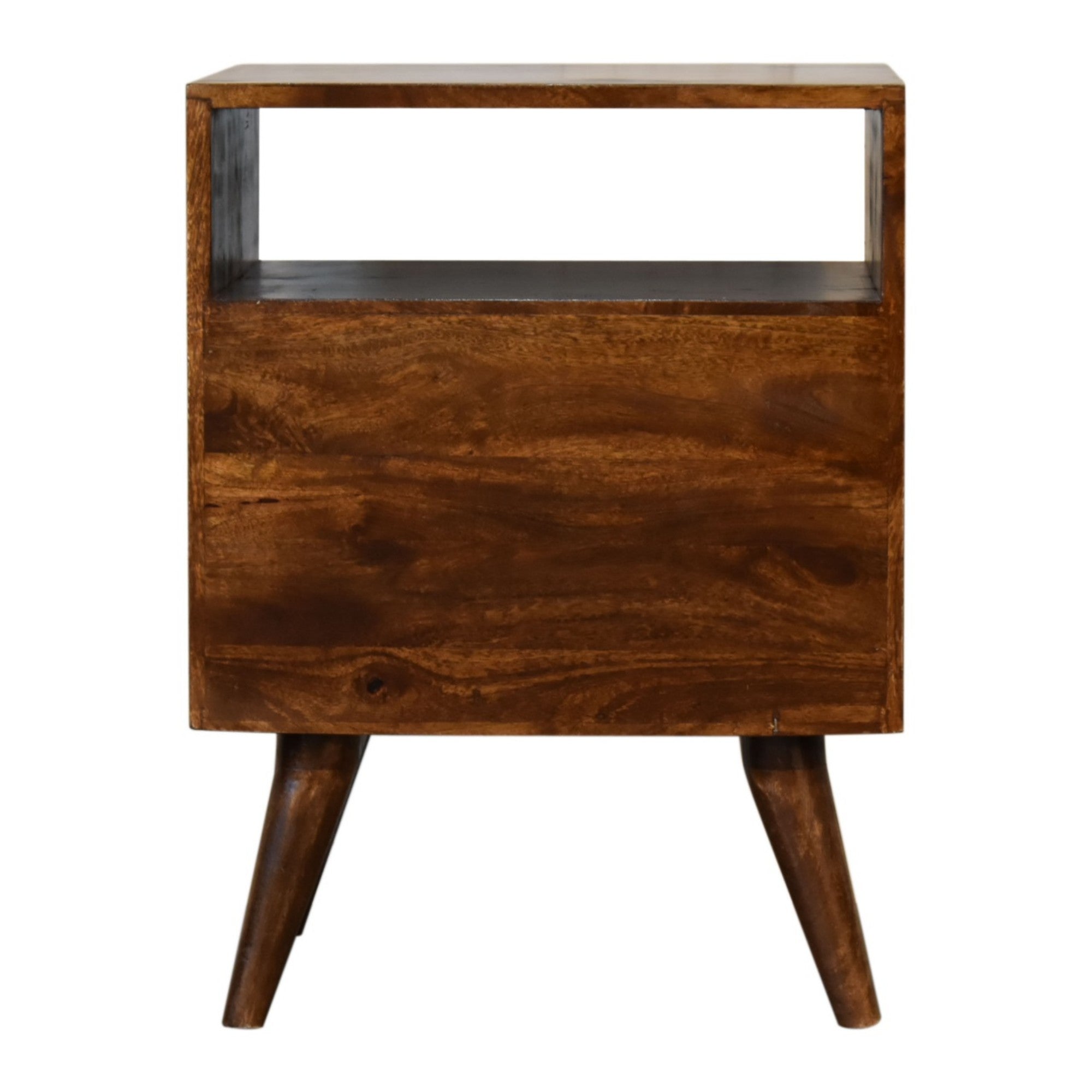 Solid Wood Classic Chestnut Bedside 2 Drawers Open Slot Dark Brown