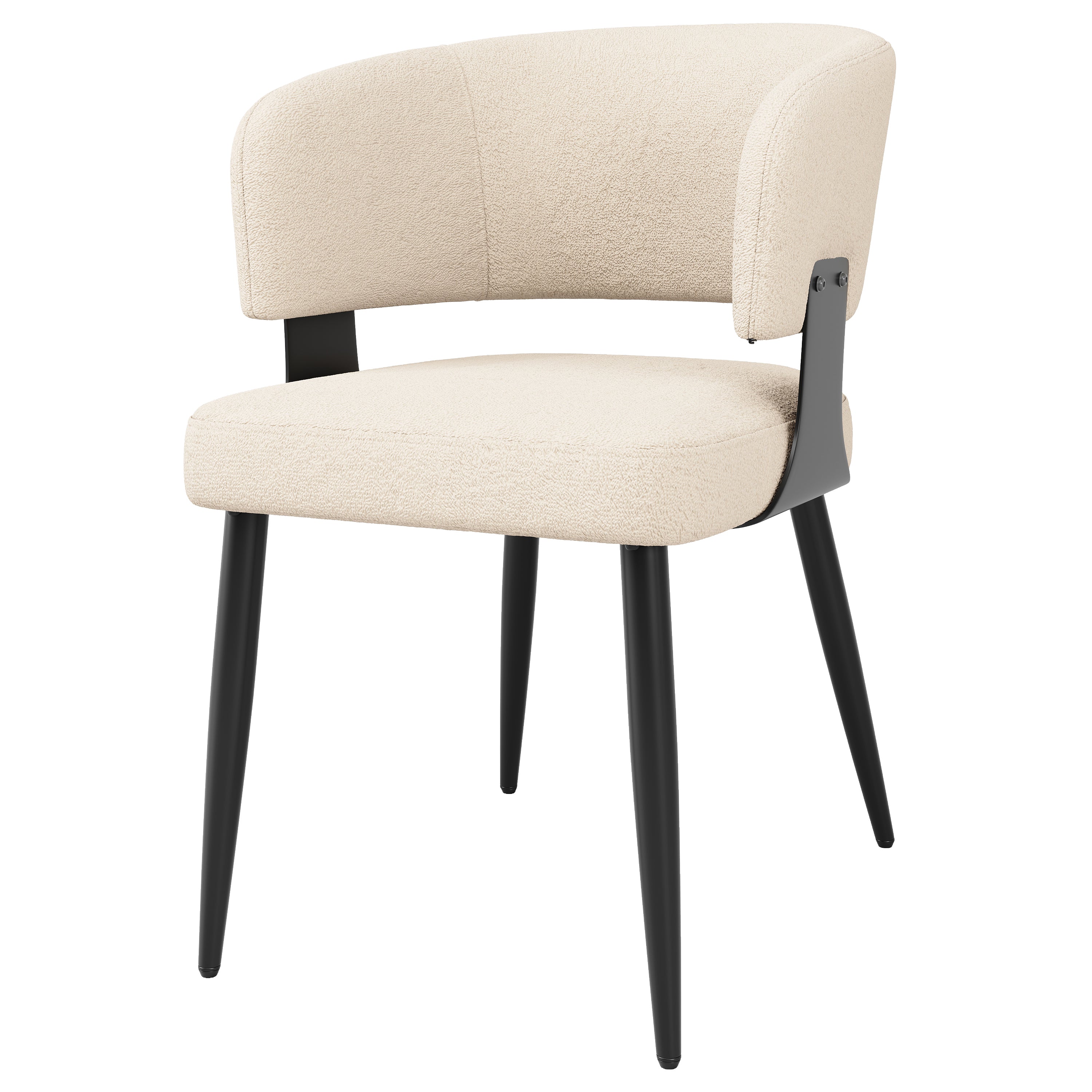 Dining Chair Set of 6 with Curved Backrest and Ergonomic Design, Flannel, Beige and Grey