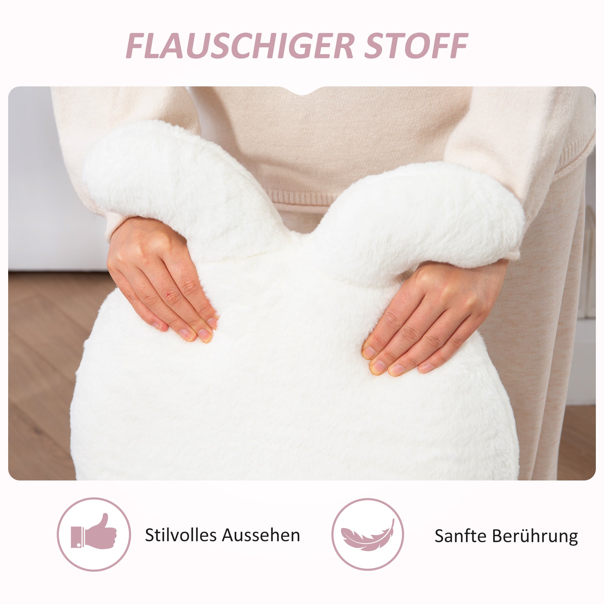 Office Chair with Rabbit Ears, Height-Adjustable Swivel, White Velvet