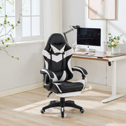 Gaming Chair 360° Swivel Ergonomic Racing High-Back Adjustable Footrest Headrest Lumbar Support - Black & White Leather