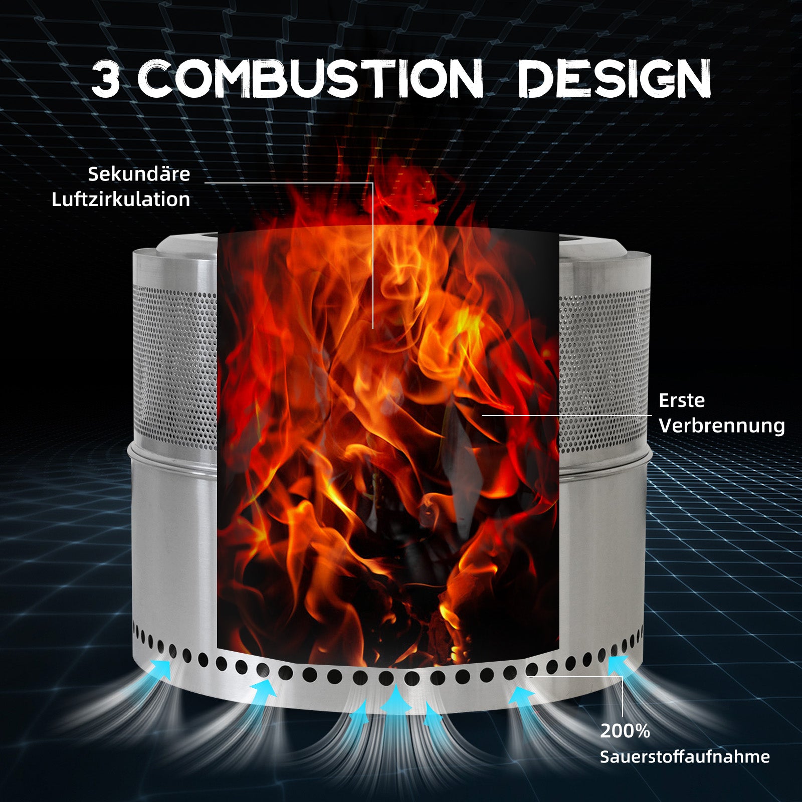 Smokeless Fire Pit Portable Outdoor Wood/BBQ, Stainless Steel