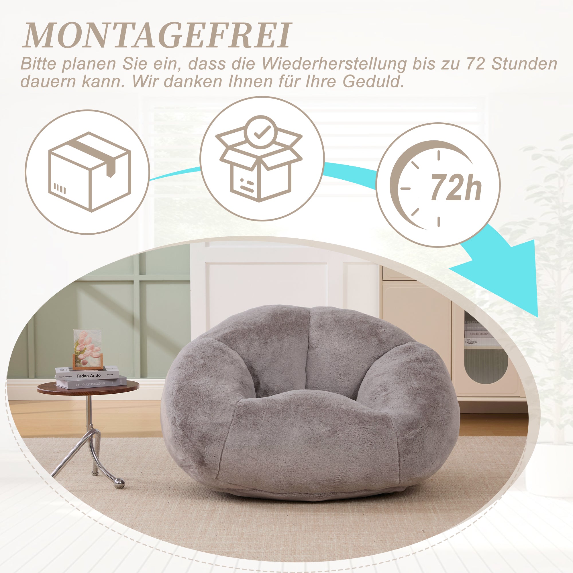 Soft Plush Beanbag Sofa, Non-slip and No Assembly Required, Artificial Rabbit Fur