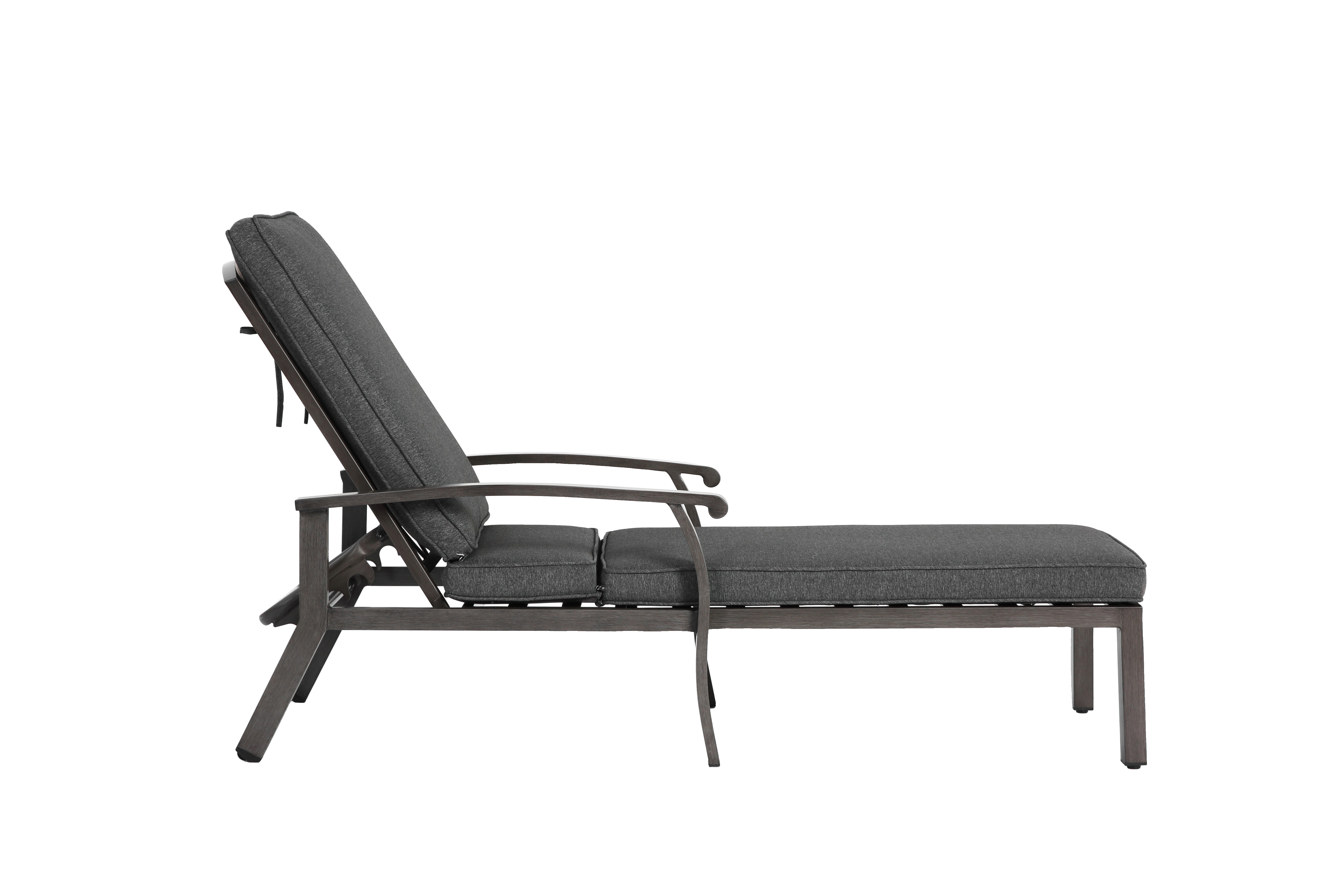 Lounge Patio Chair, Adjustable Reclining with Gray Cotton Cushion