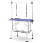 Professional Foldable Dog Grooming Table with Adjustable Arm, Sturdy, 117cm, BLUE