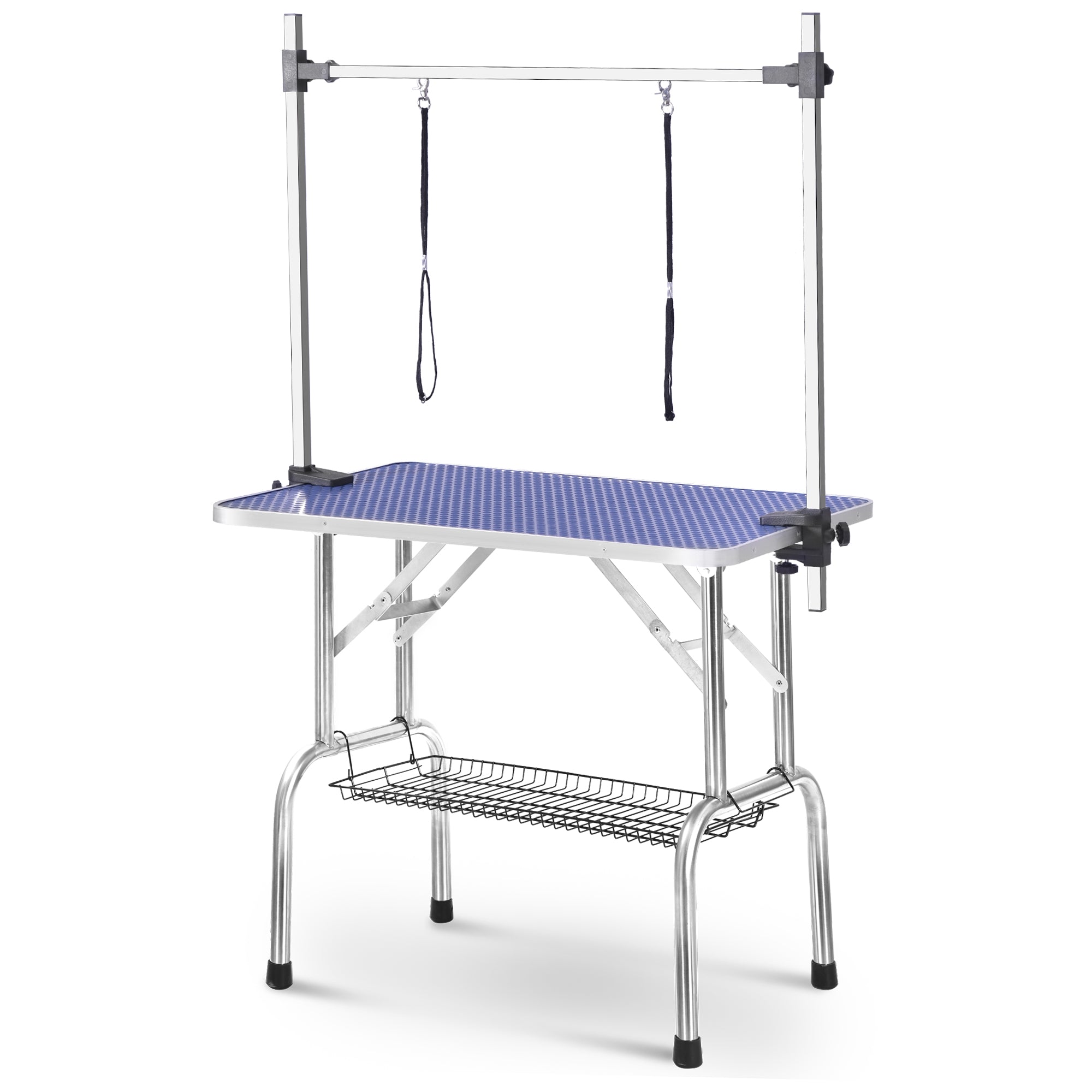 Professional Foldable Dog Grooming Table with Adjustable Arm, Sturdy, 117cm, BLUE