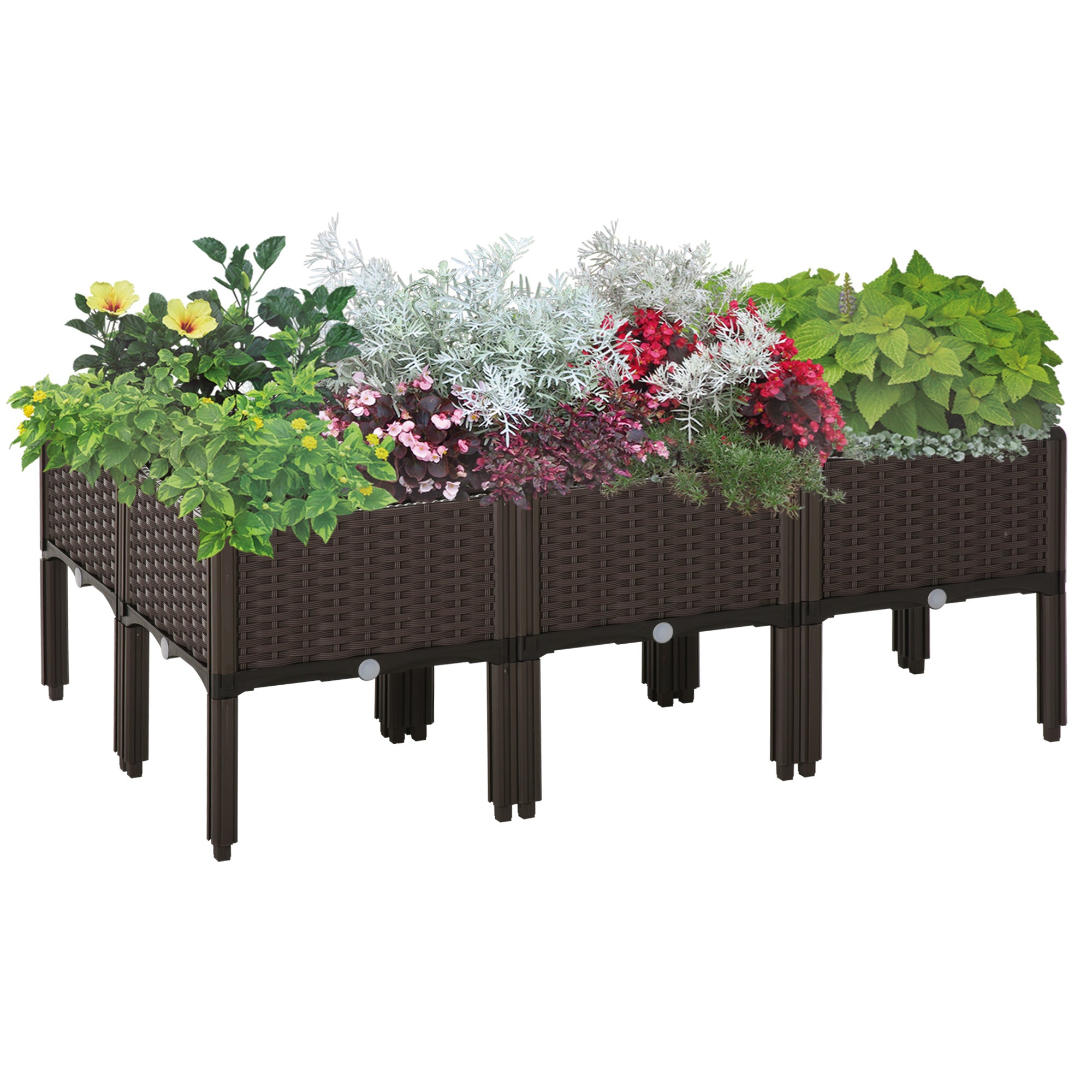 Set of 6 Raised Bed Elevated Planter Box 26L PP Brown