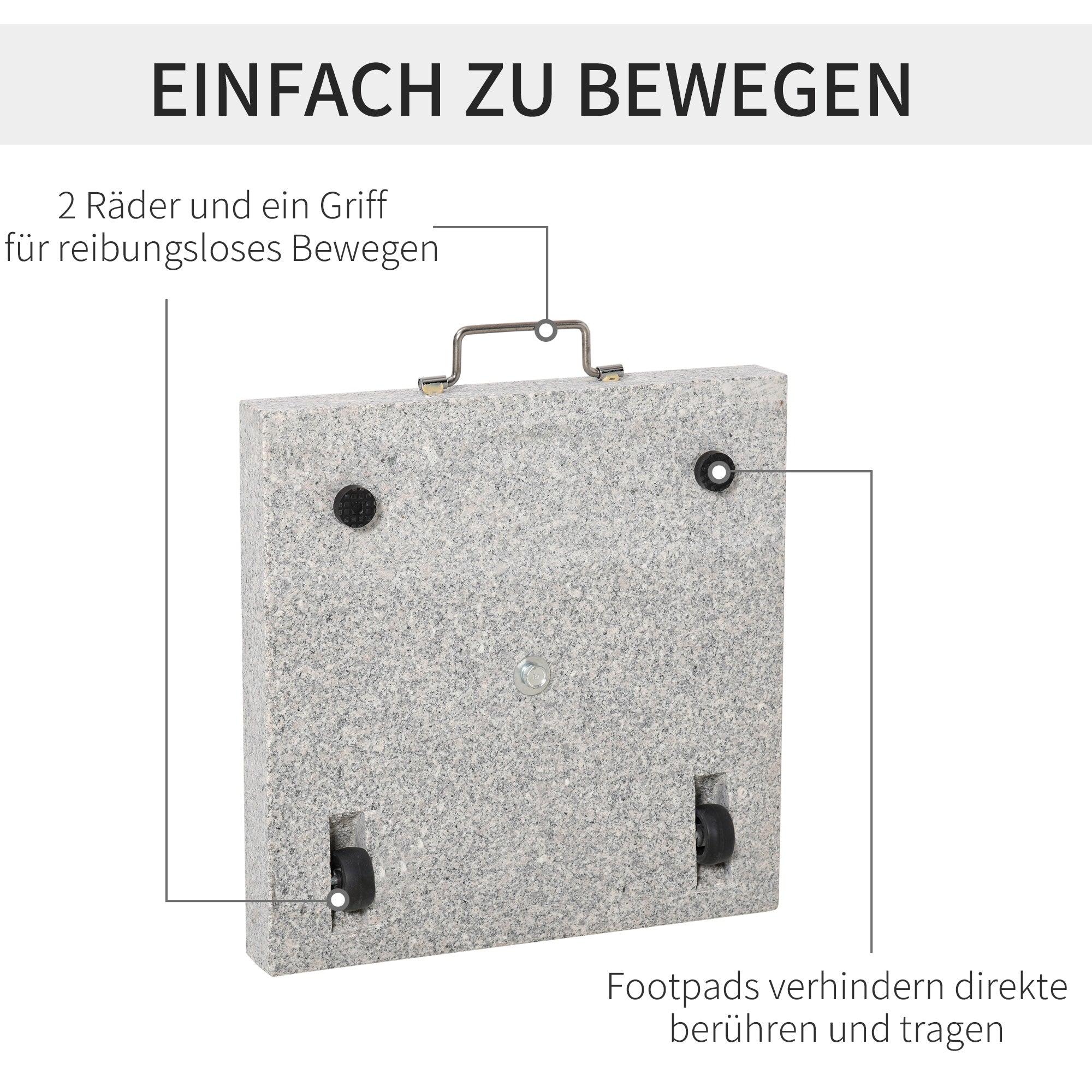 Mobile Parasol Stand, Stable Base 28kg, Marble/Stainless Steel