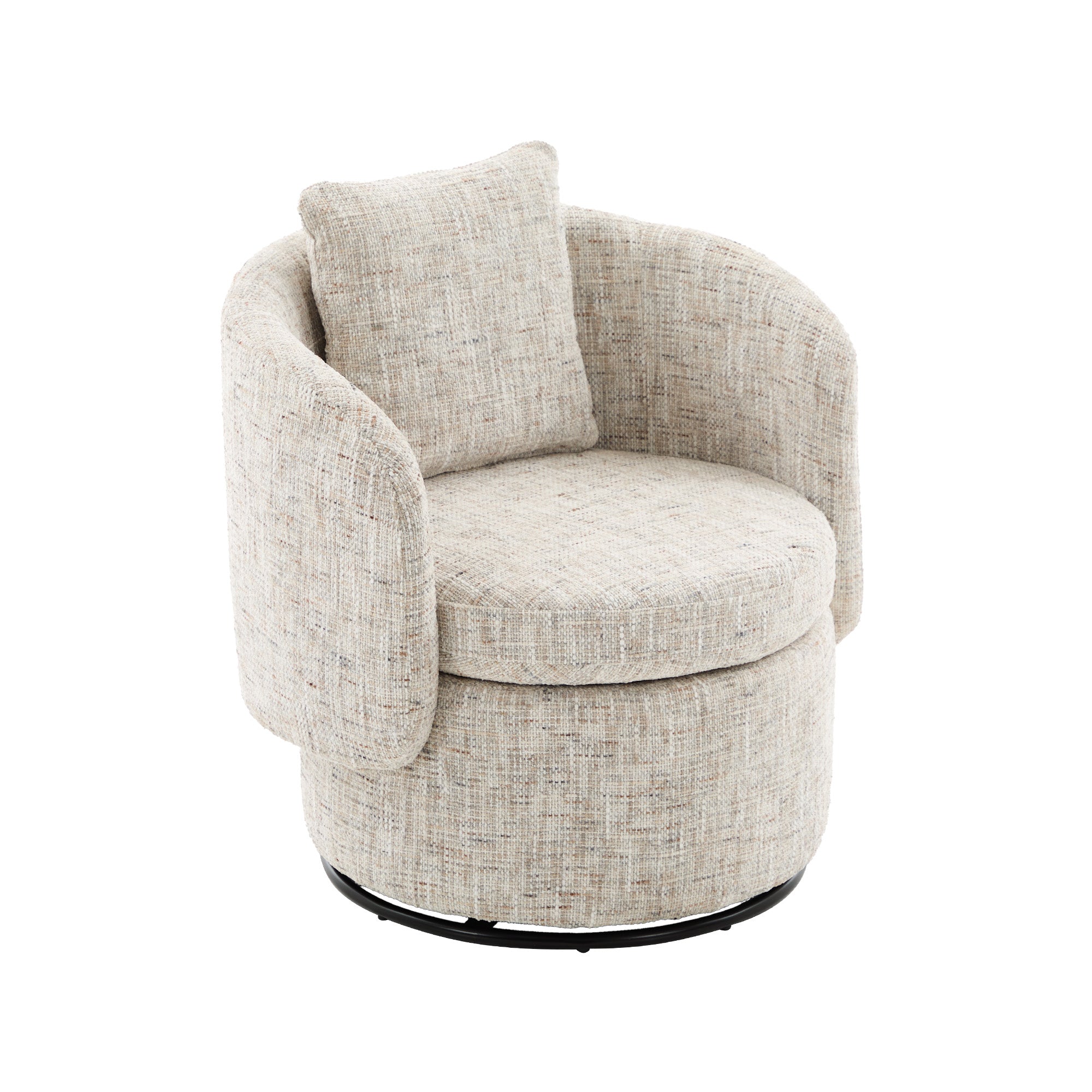 028 Swivel Armchair, 360° Rotating, Hidden Storage, Chenille Ivory