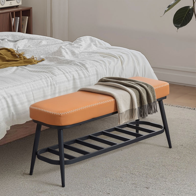 Shoe Storage Bench with PU Leather Cushion - Brown