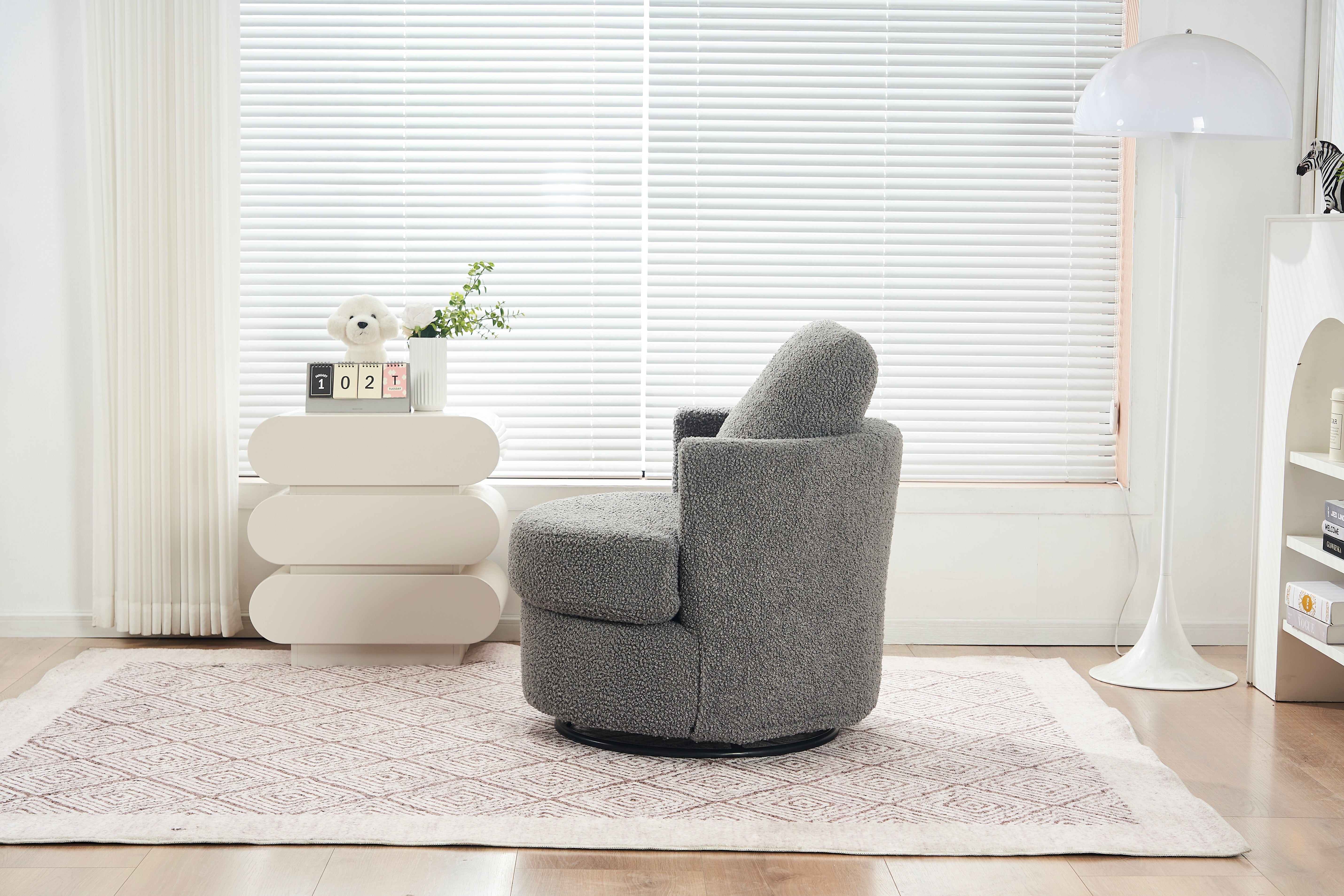 Teddy Swivel Armchair: Back Cushion Pillow, Thick Foam Pad, Medium Grey