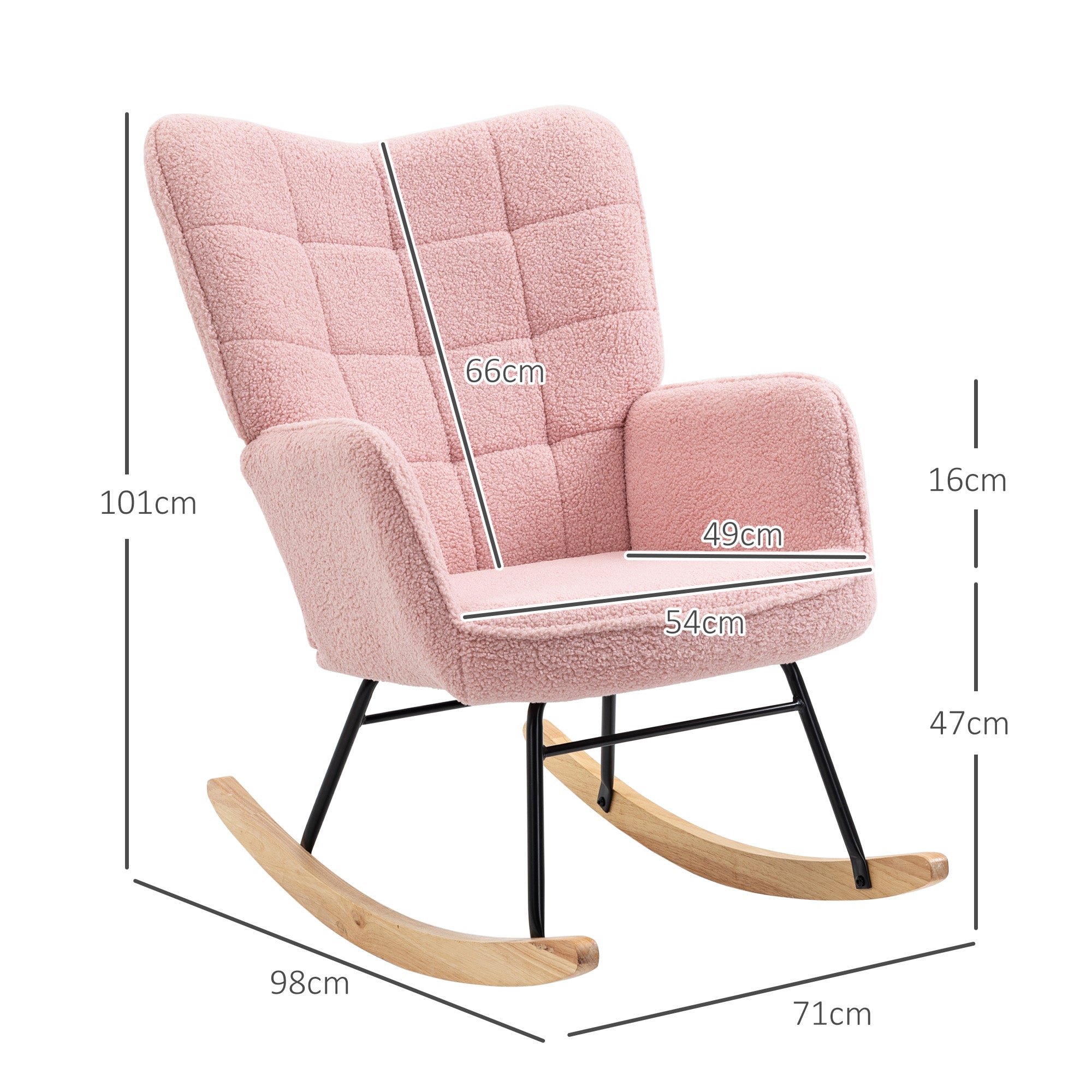 Rocking Chair Recliner Accent Max Load 120 kg Faux Lambskin Pink