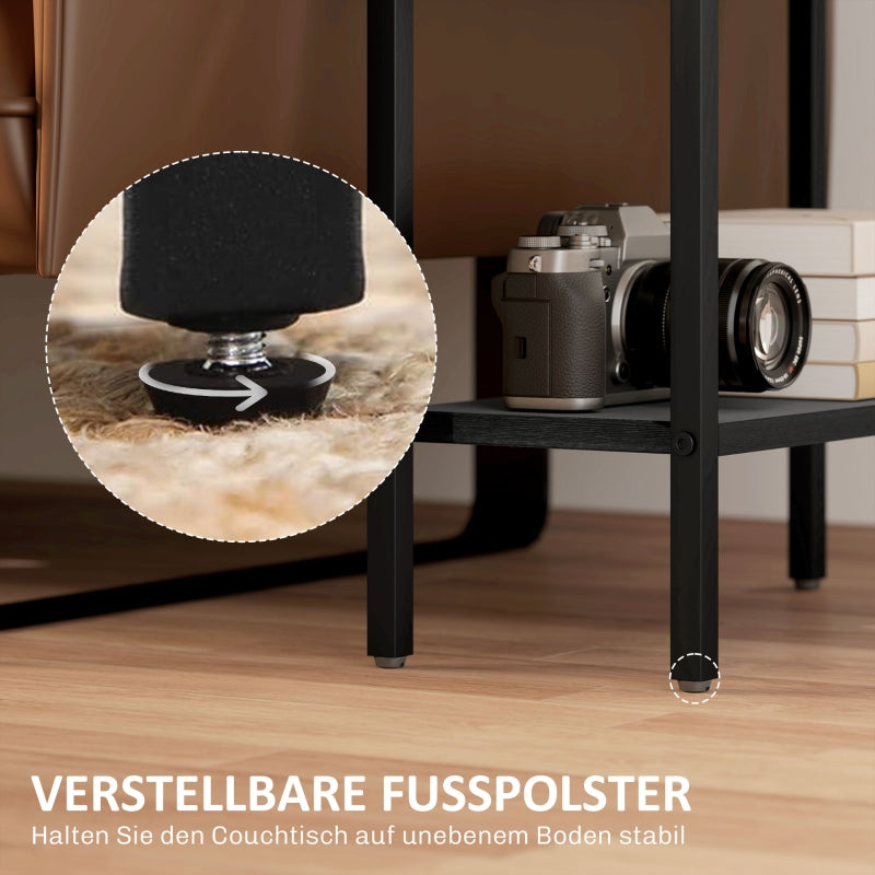 Side table with 2 shelves, coffee and bedside table, steel frame, black