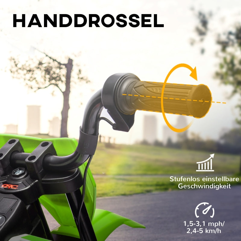 AIYAPLAY Electric Motorcycle for Kids, 12V with music and training wheels, green