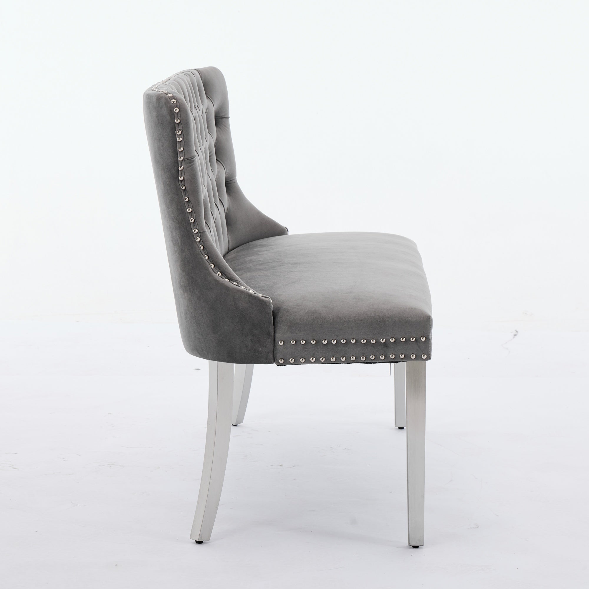 Velvet Loveseat Bench, 2-Seat Tufted Wing Back Mid Century Modern, Gray