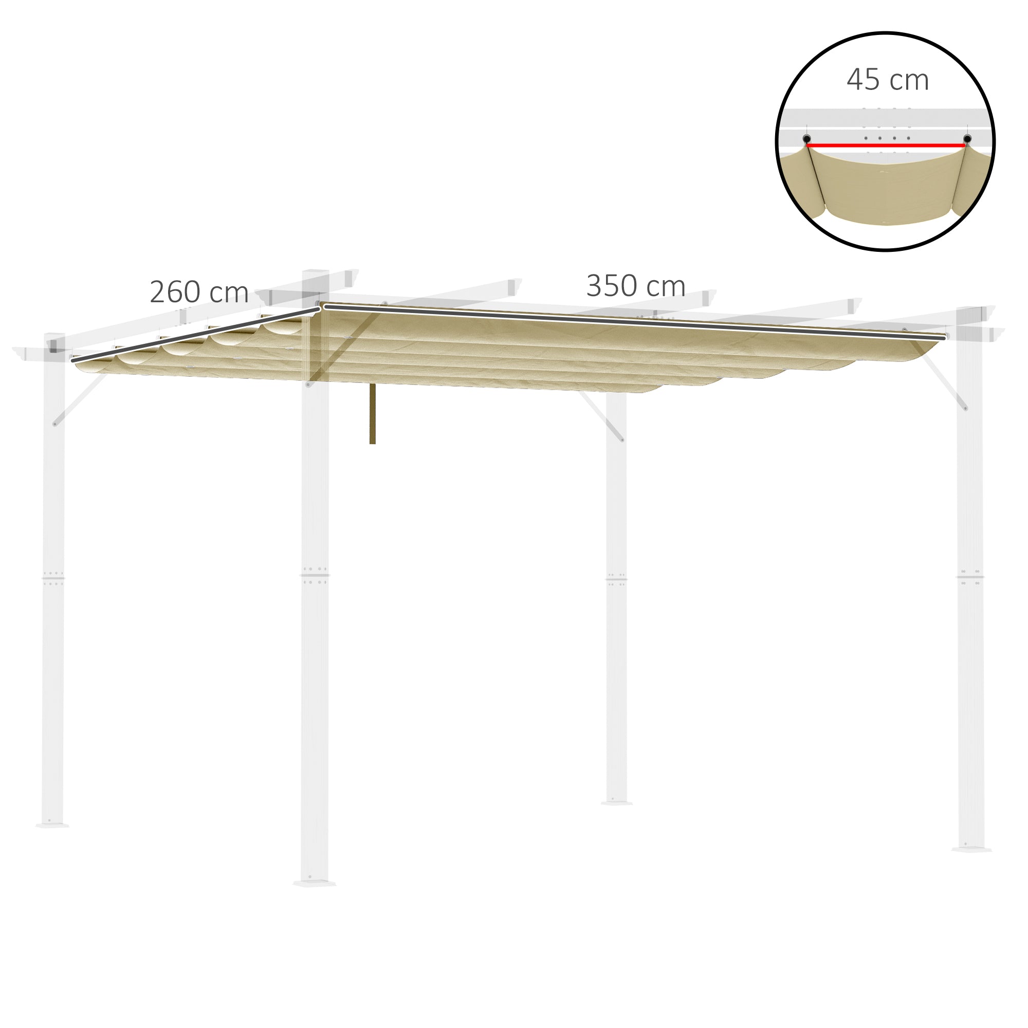 Retractable Pergola Shade Cover, Replacement Canopy 4x3m, Beige