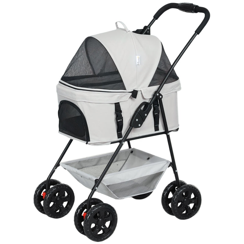 3-in-1 Pet Stroller, Folding Dog Cart with Removable Carrier, Grey