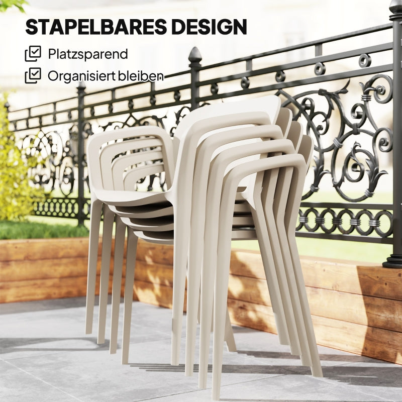 Garden Chair Set, 4 Stackable Plastic Chairs with Armrest Backrest, 120 kg Loadable, Weatherproof