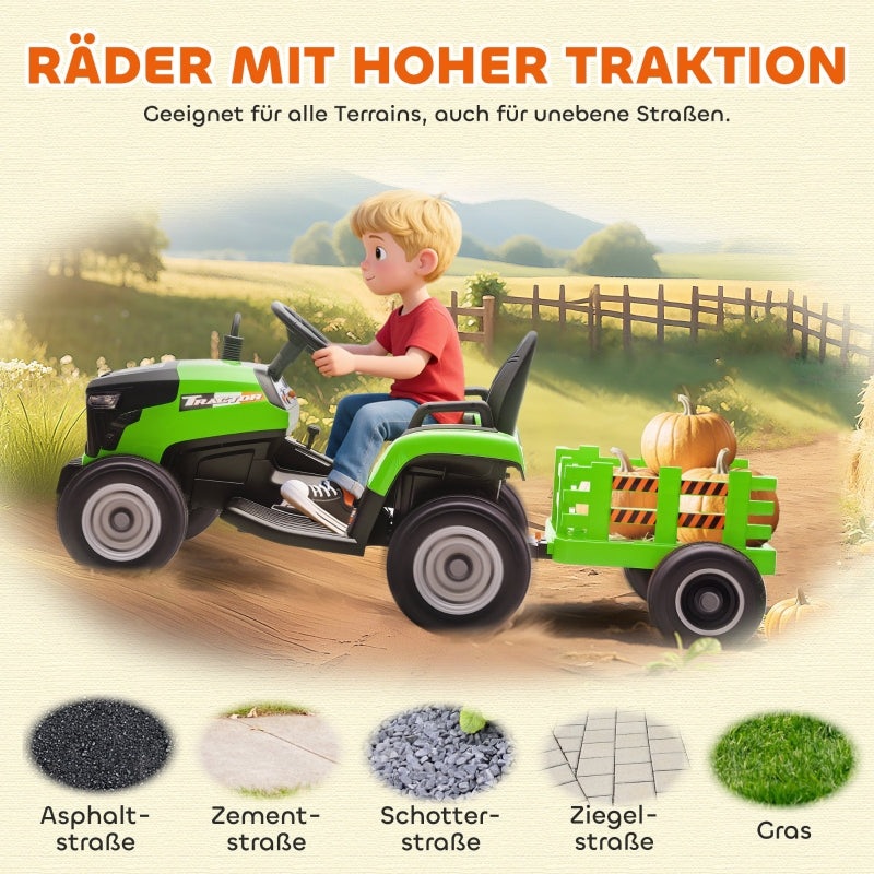 Electric Children's Tractor with Remote Control and Soft Start, Green