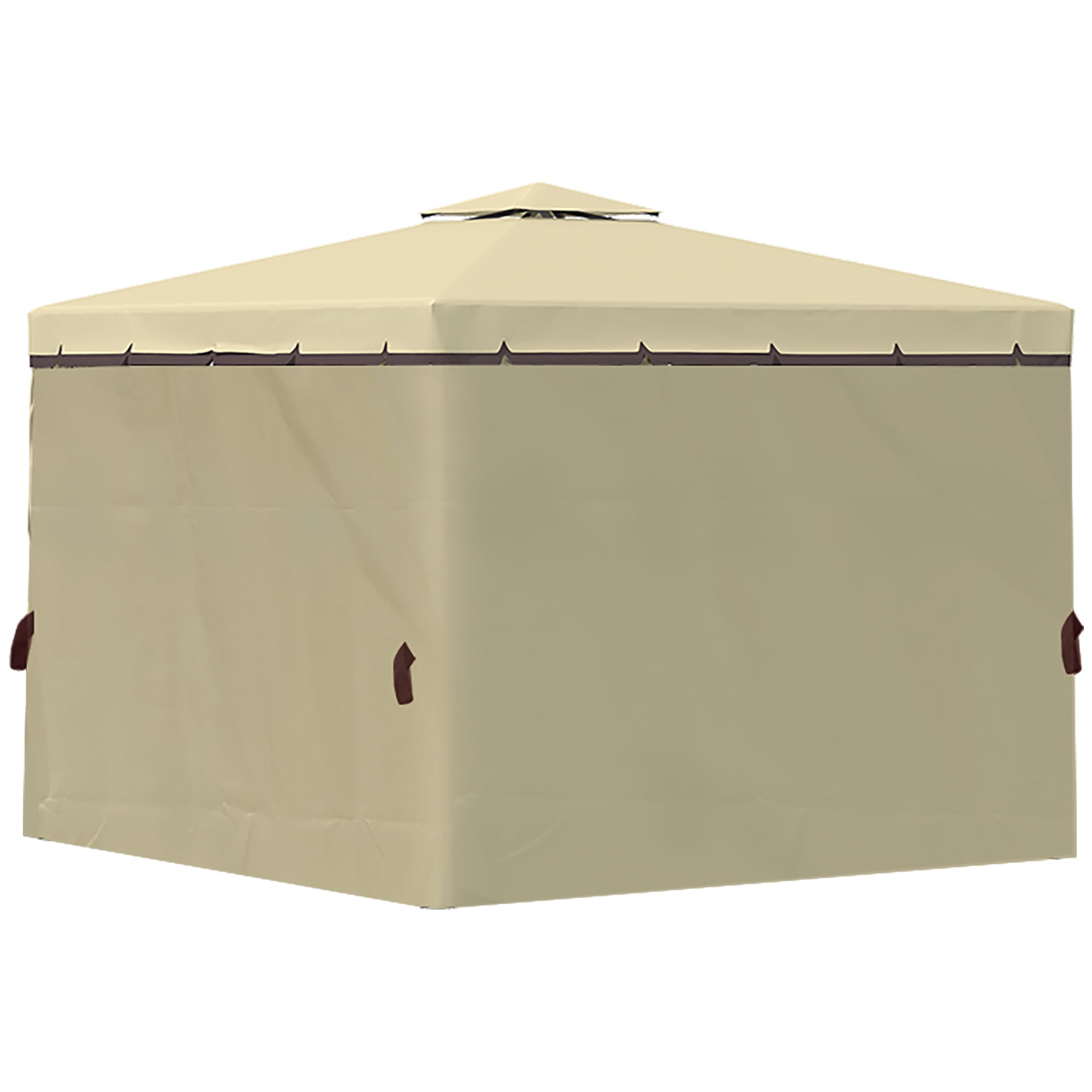 Patio Gazebo Canopy, 3 x 3m, 2 Tier Roof, Netting & Curtains, Beige Aluminium Frame