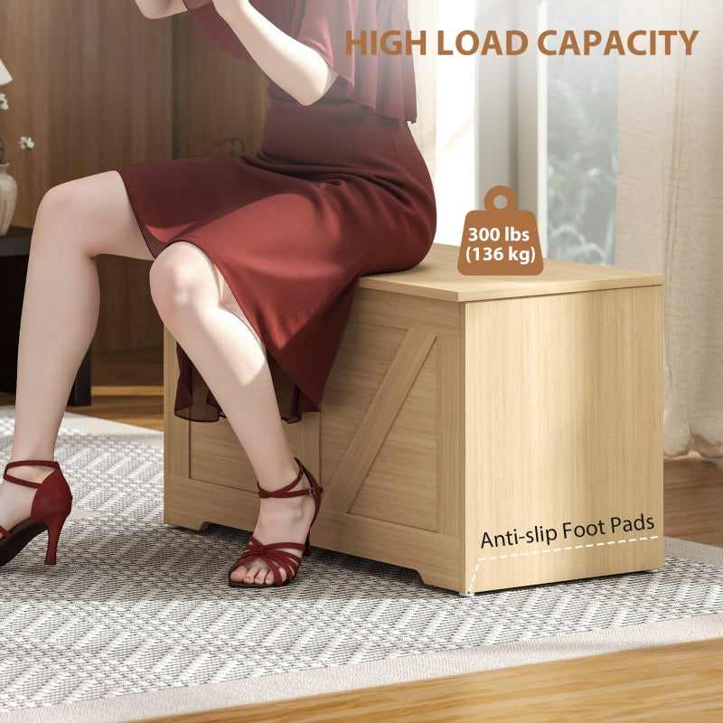 Home Storage Box 100L with Safety Hinges, Natural Wood Finish