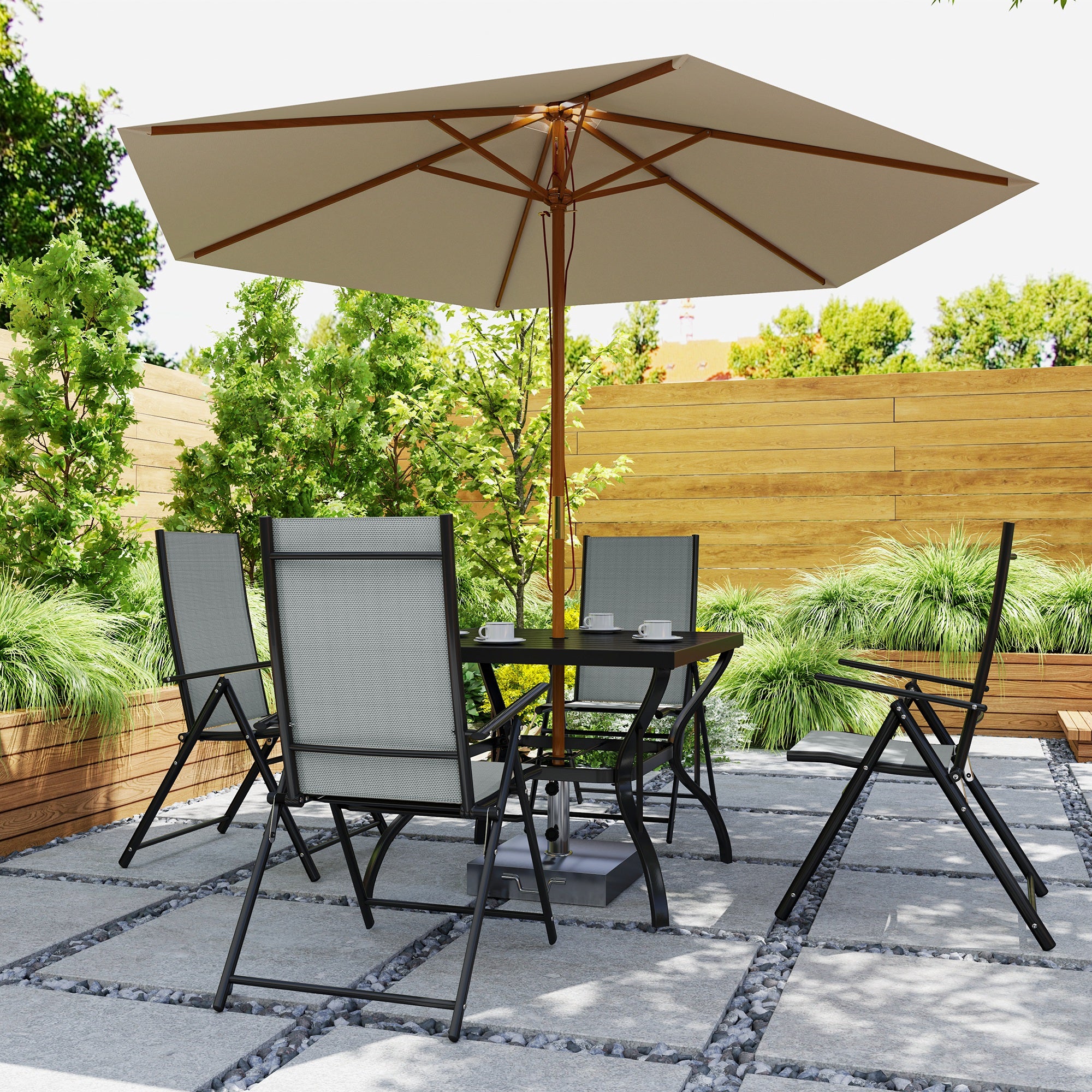 Five-Piece Patio Set Steel Frame Grey/Black