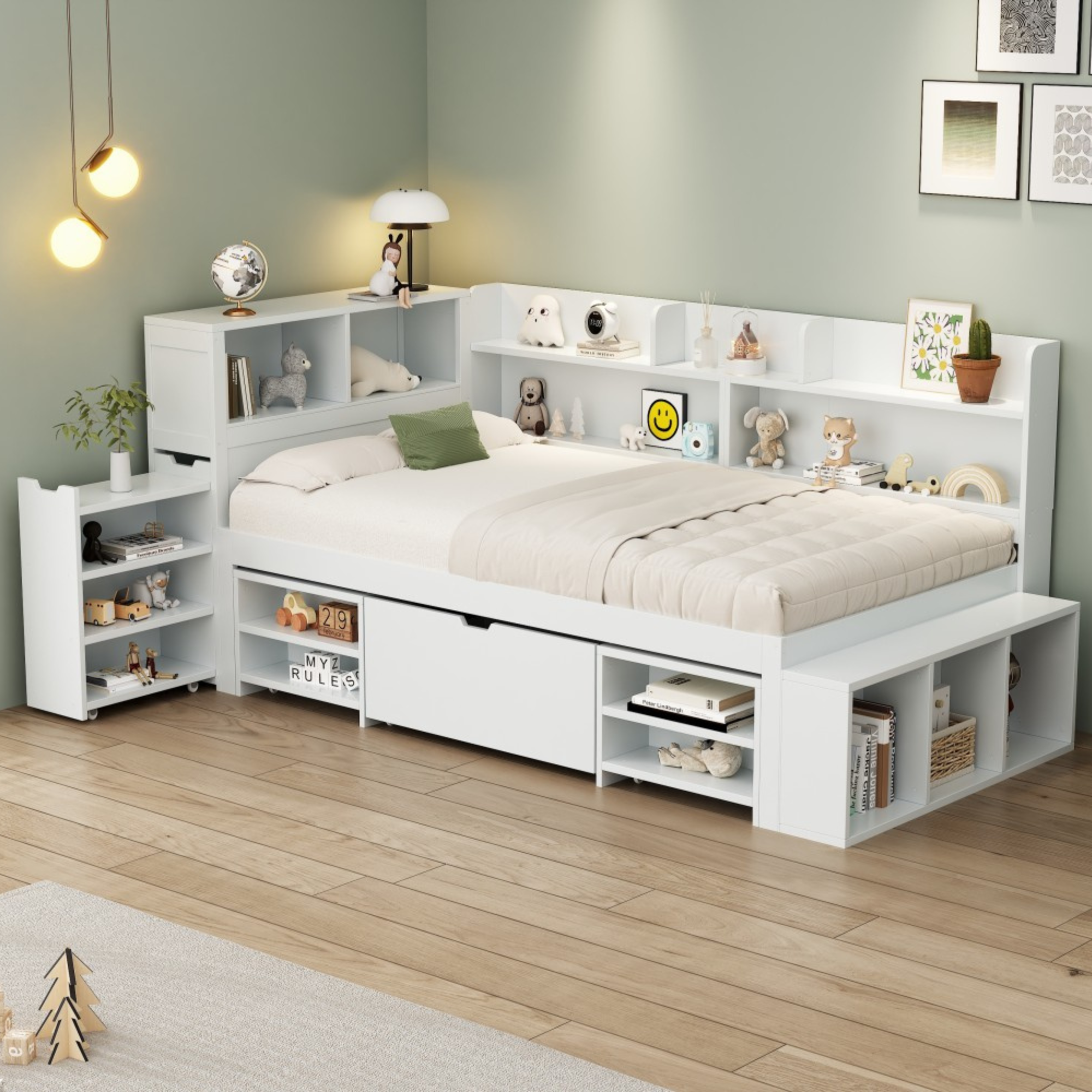 Children's Bed, Single, Multifunctional with Storage and Slatted Base, White