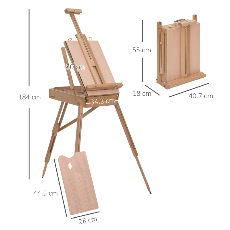 Wooden Art Easel, Portable Folding Tripod Drawing Board, Natural Wood
