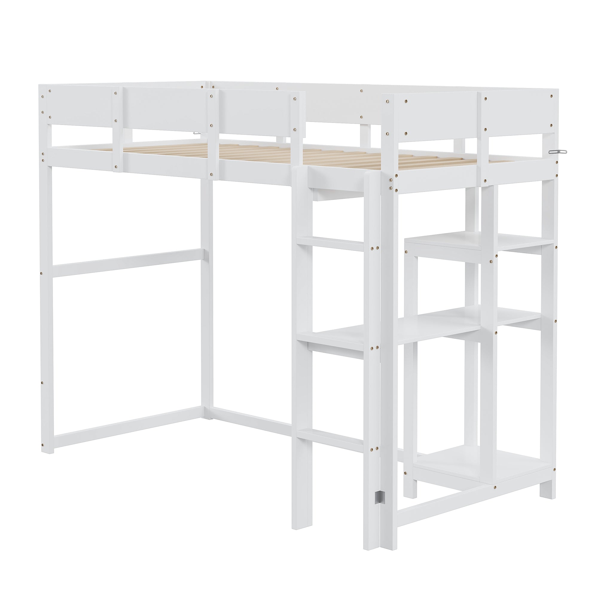 Loft Bed 90x200cm Storage Slatted Base - White Pine Wood